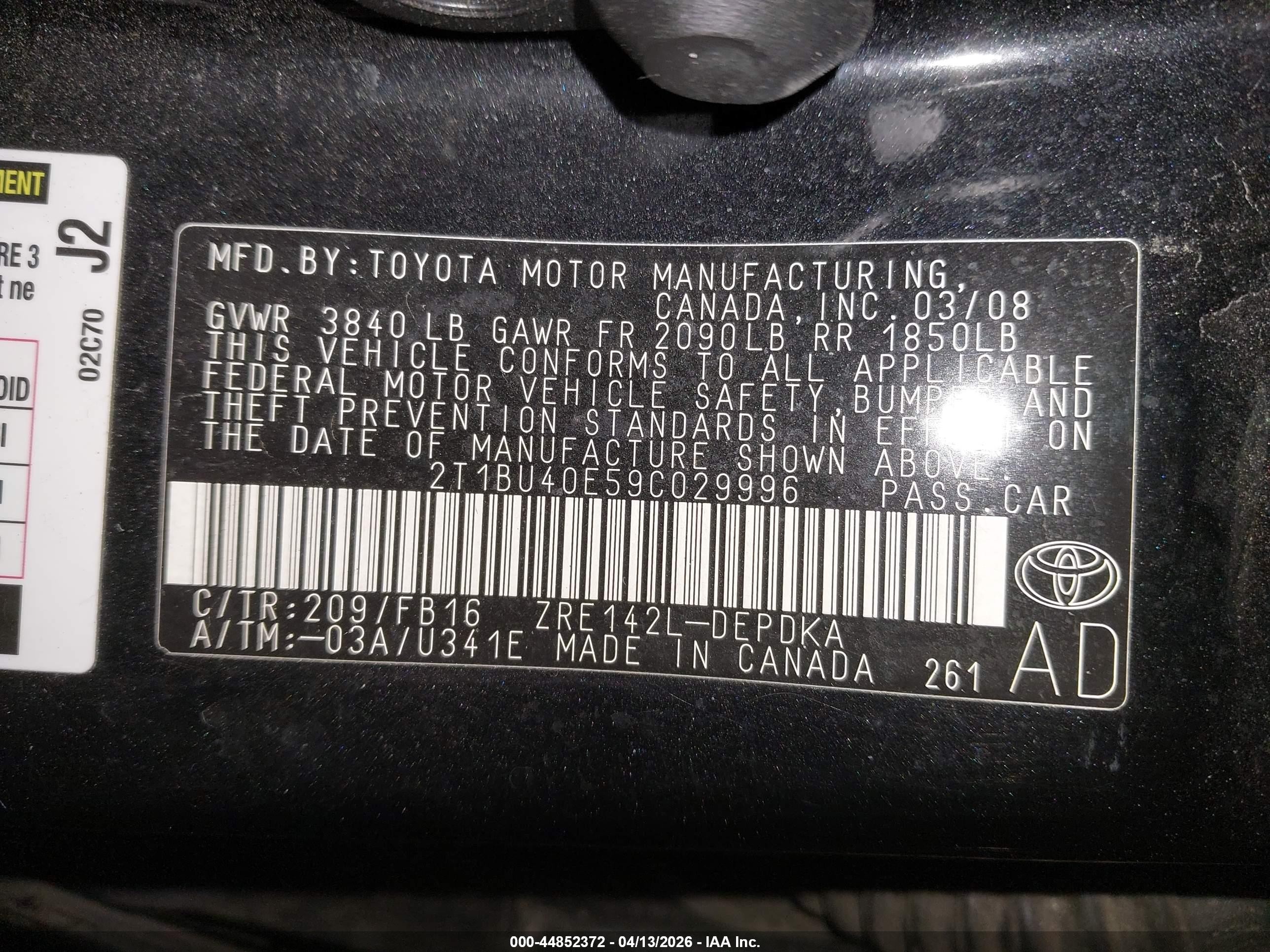 2009 Toyota Corolla Le Black vin: 2T1BU40E59C029996