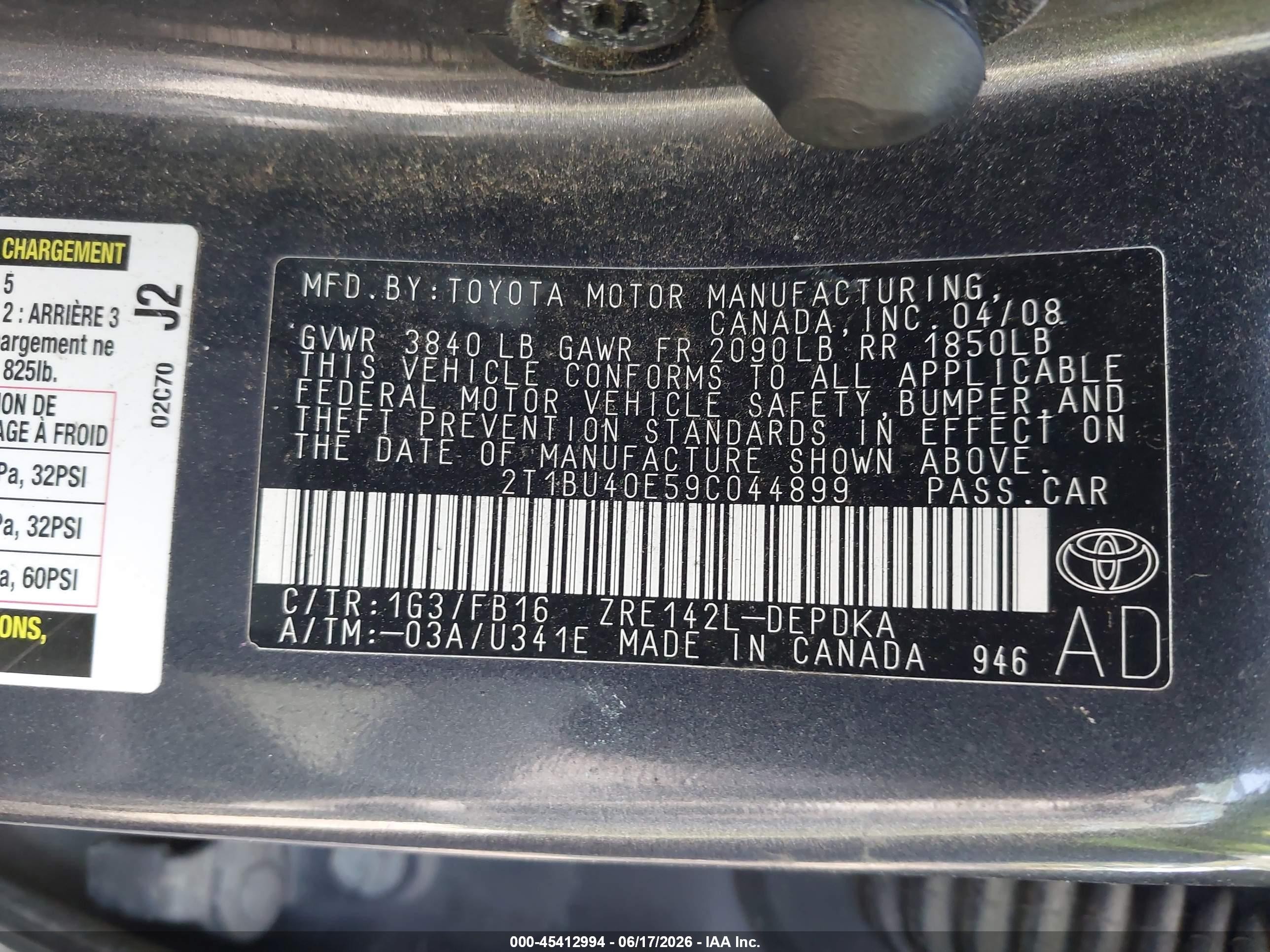 2009 Toyota Corolla Le Gray vin: 2T1BU40E59C044899