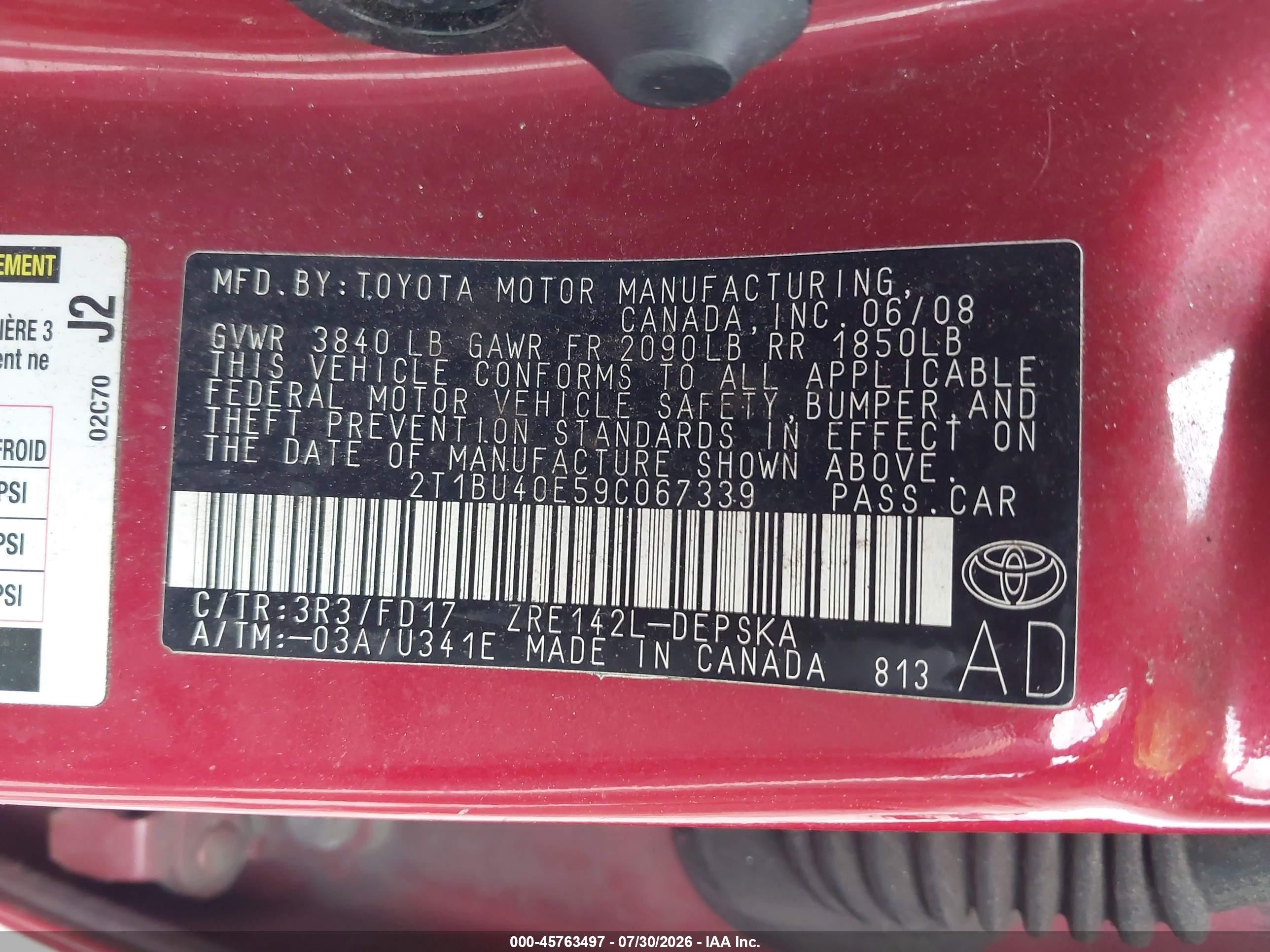 2009 Toyota Corolla S Red vin: 2T1BU40E59C067339
