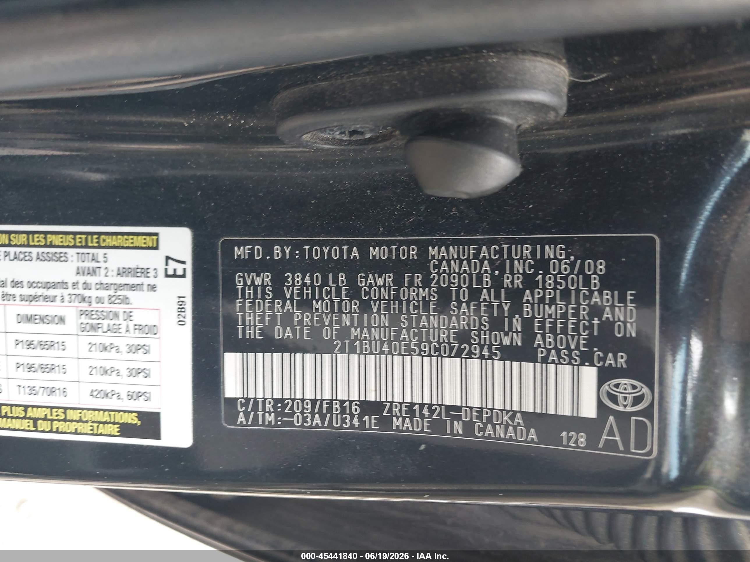 2009 Toyota Corolla Le Black vin: 2T1BU40E59C072945