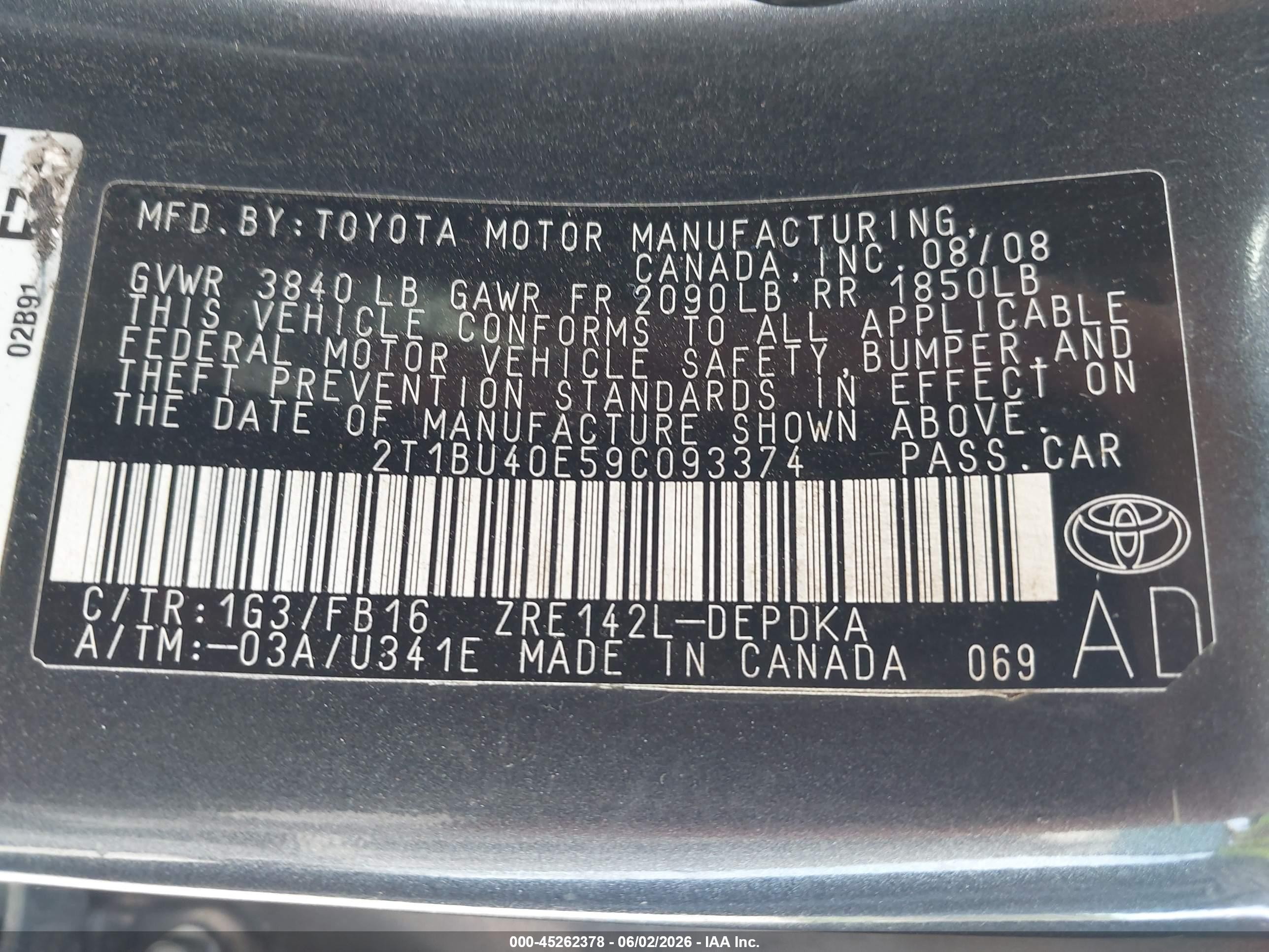 2009 Toyota Corolla   Gray vin: 2T1BU40E59C093374