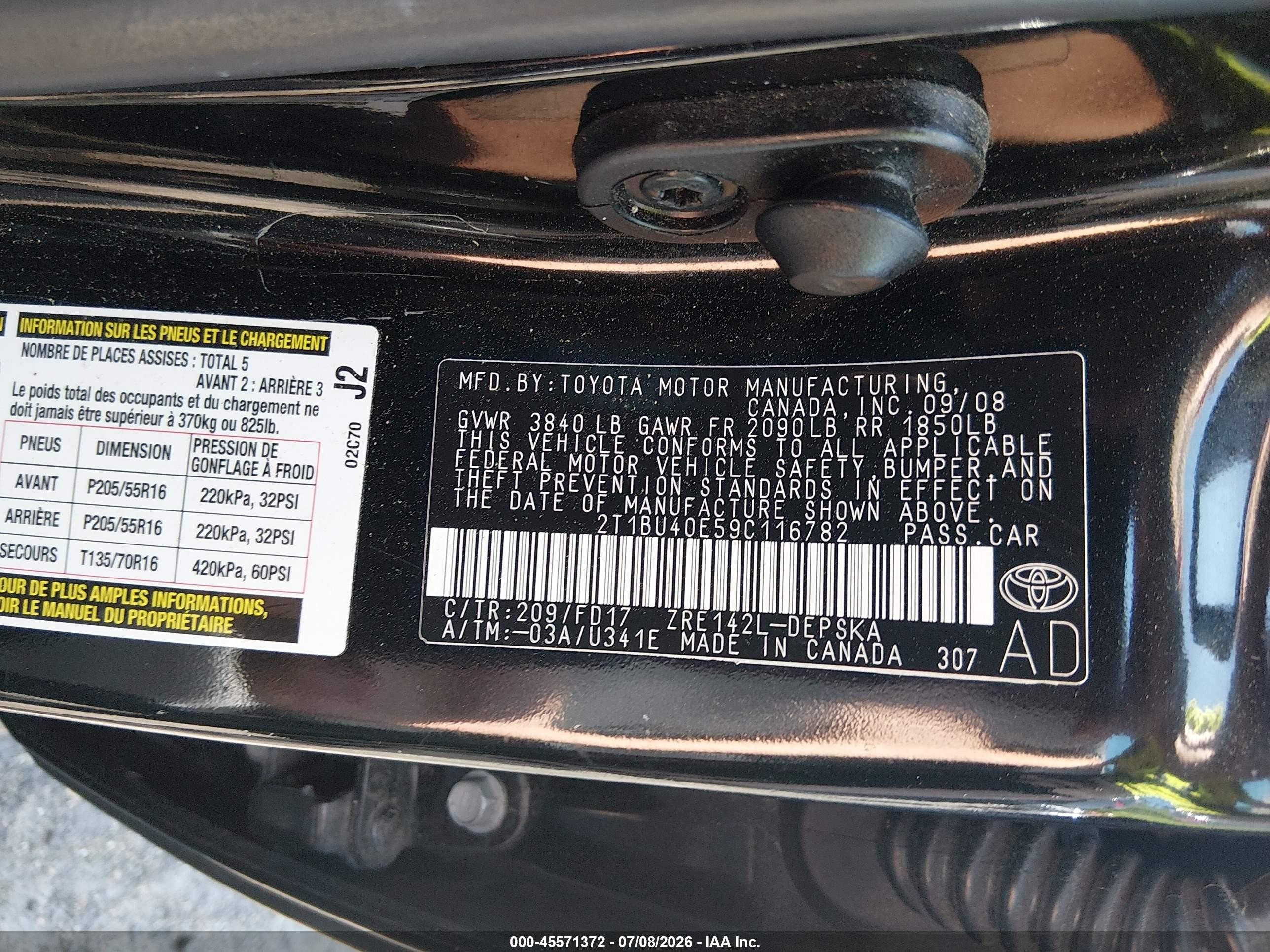 2009 Toyota Corolla S Black vin: 2T1BU40E59C116782