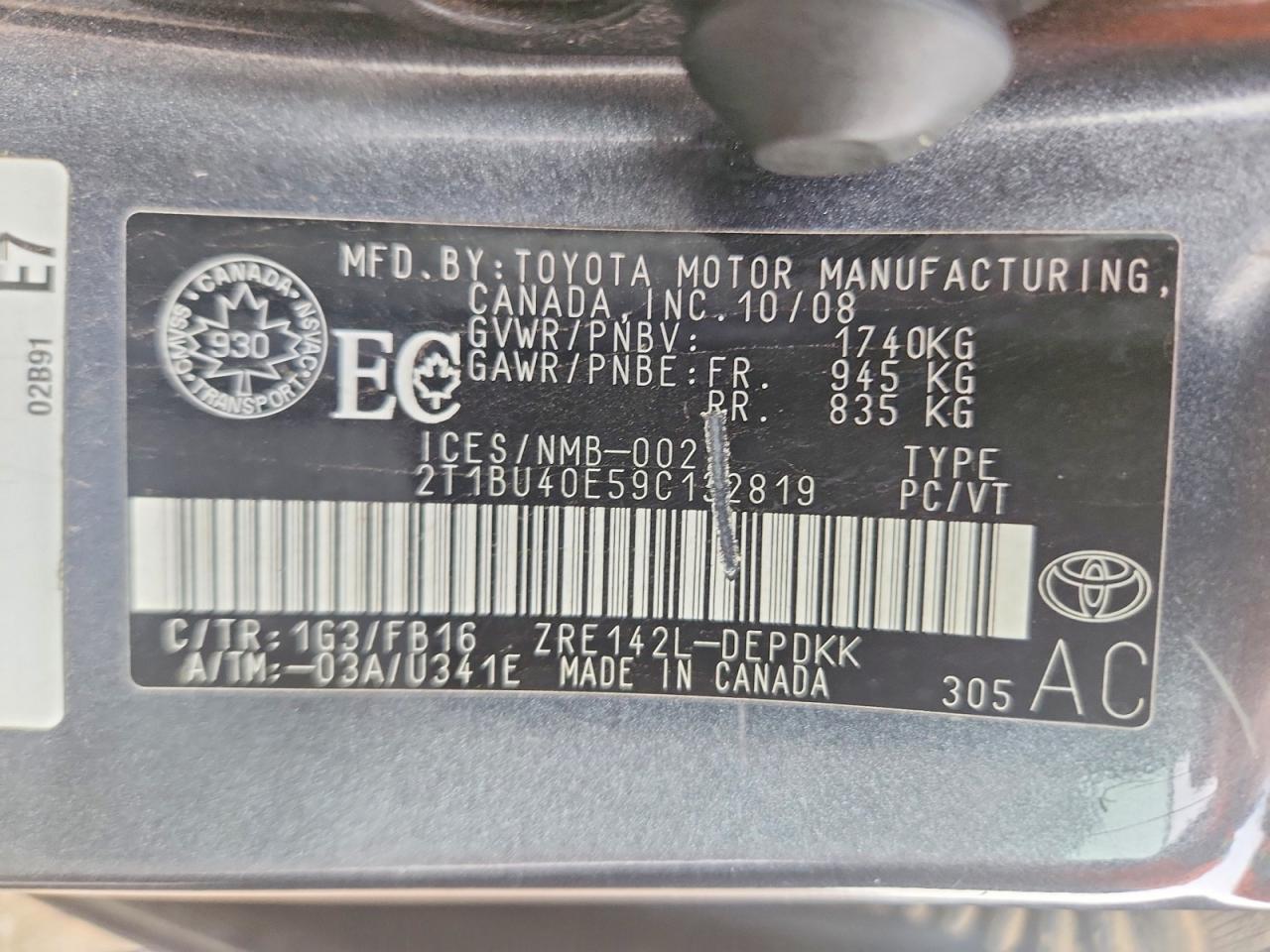 2009 Toyota Corolla Base Gray vin: 2T1BU40E59C132819