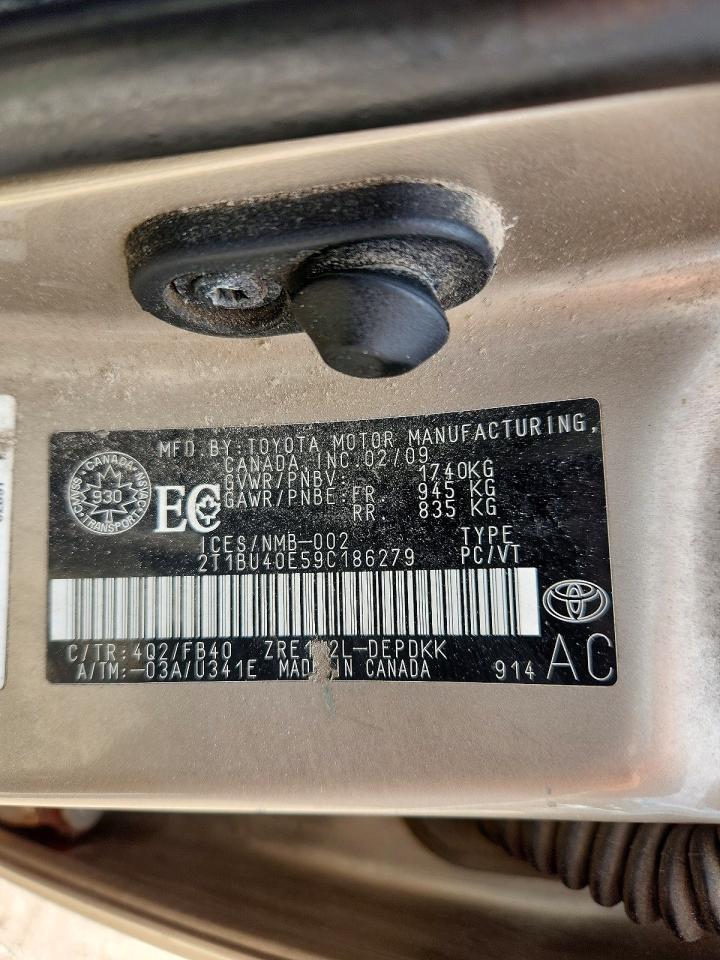 2009 Toyota Corolla Base Gold vin: 2T1BU40E59C186279