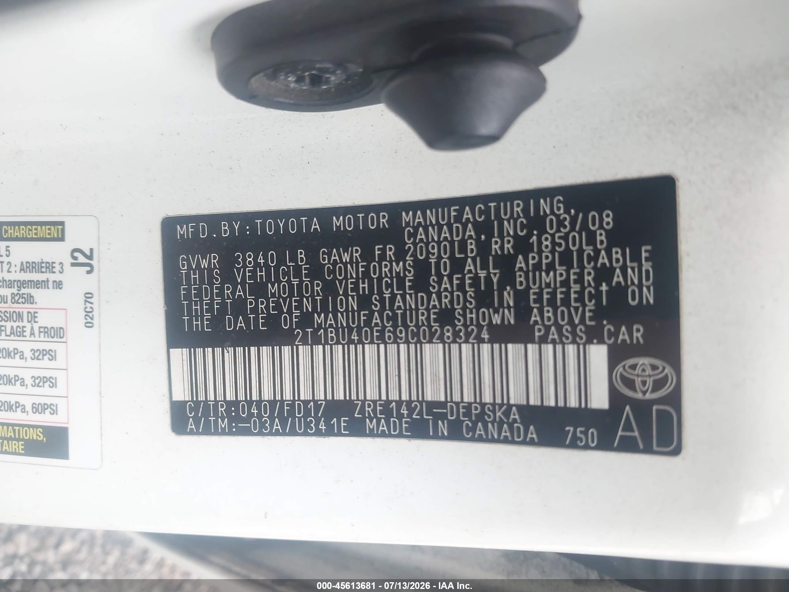 2009 Toyota Corolla S White vin: 2T1BU40E69C028324