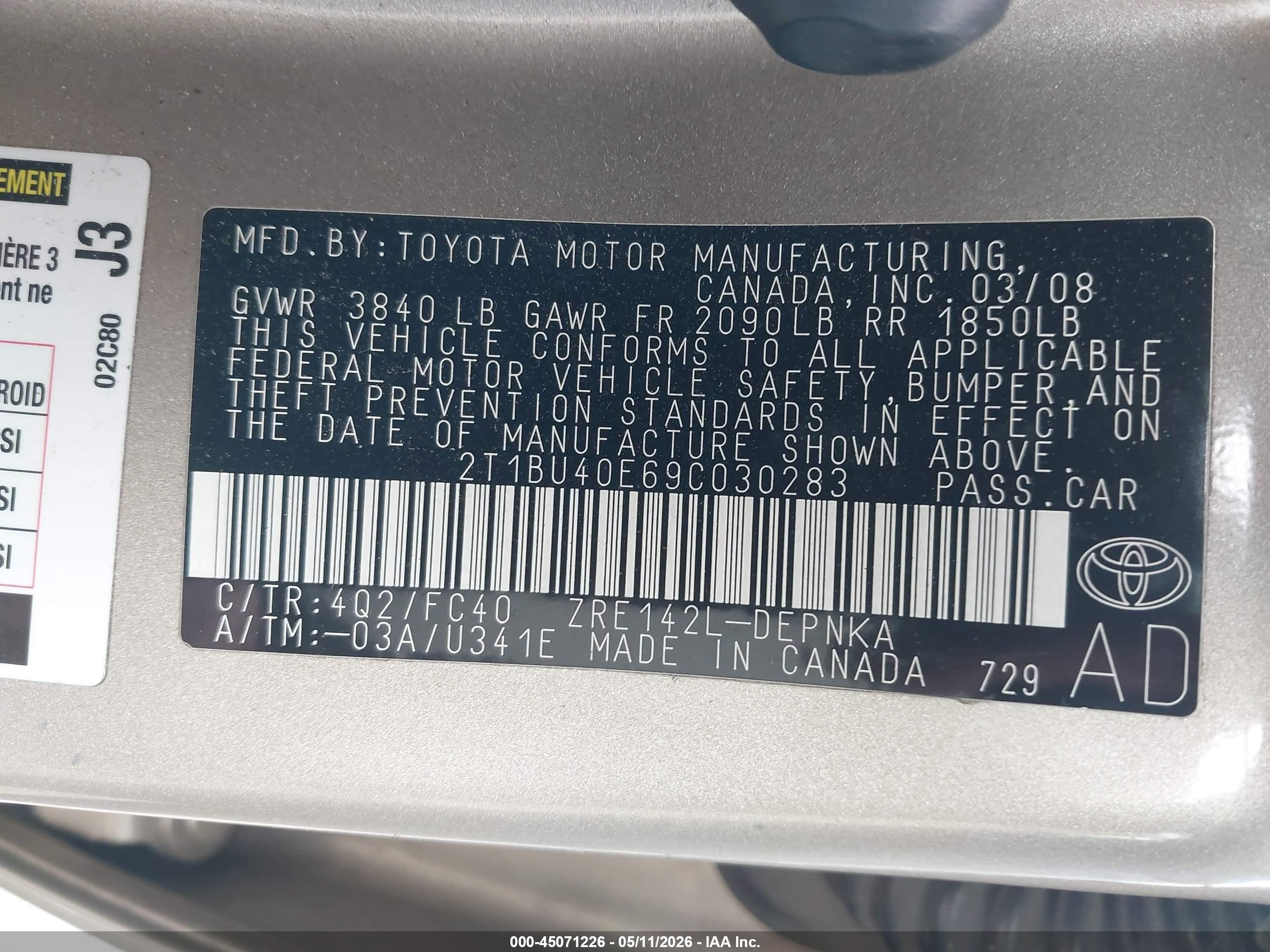 2009 Toyota Corolla Xle Gold vin: 2T1BU40E69C030283