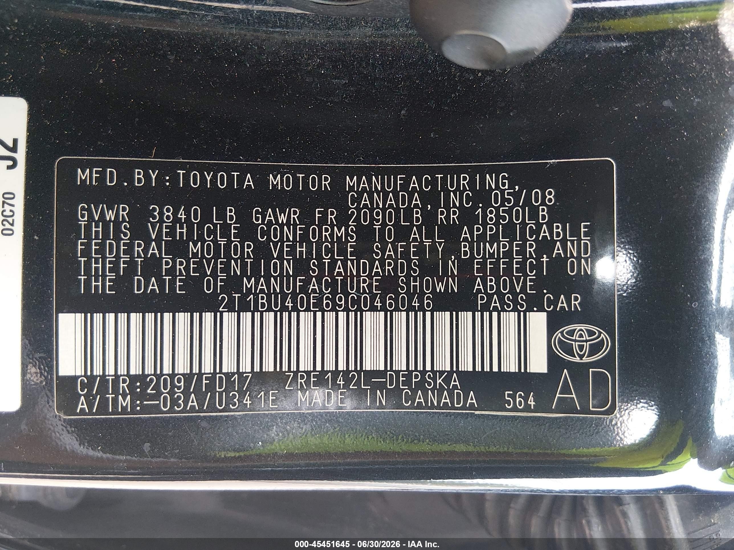 2009 Toyota Corolla S Black vin: 2T1BU40E69C046046
