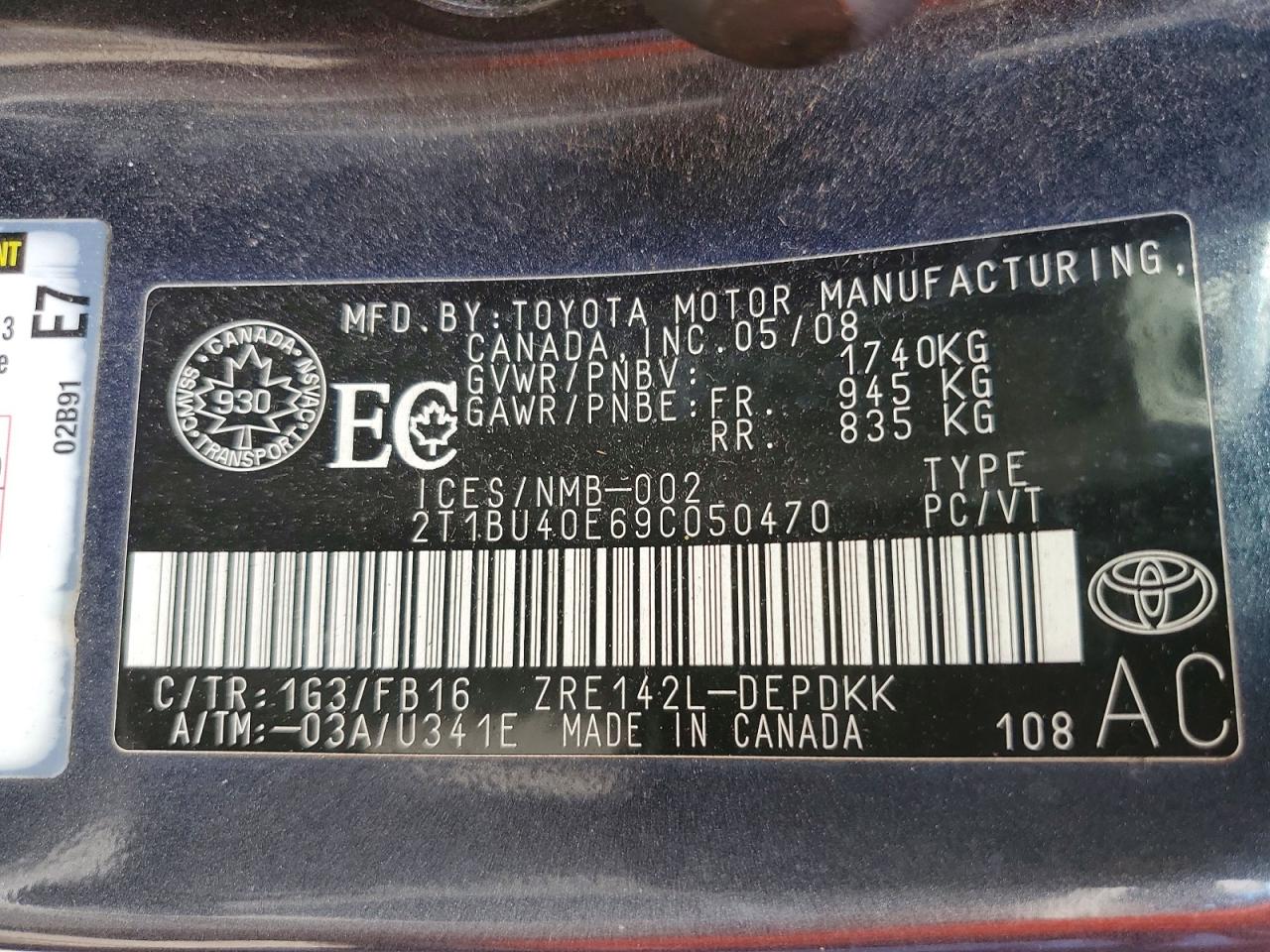 2009 Toyota Corolla Base Charcoal vin: 2T1BU40E69C050470