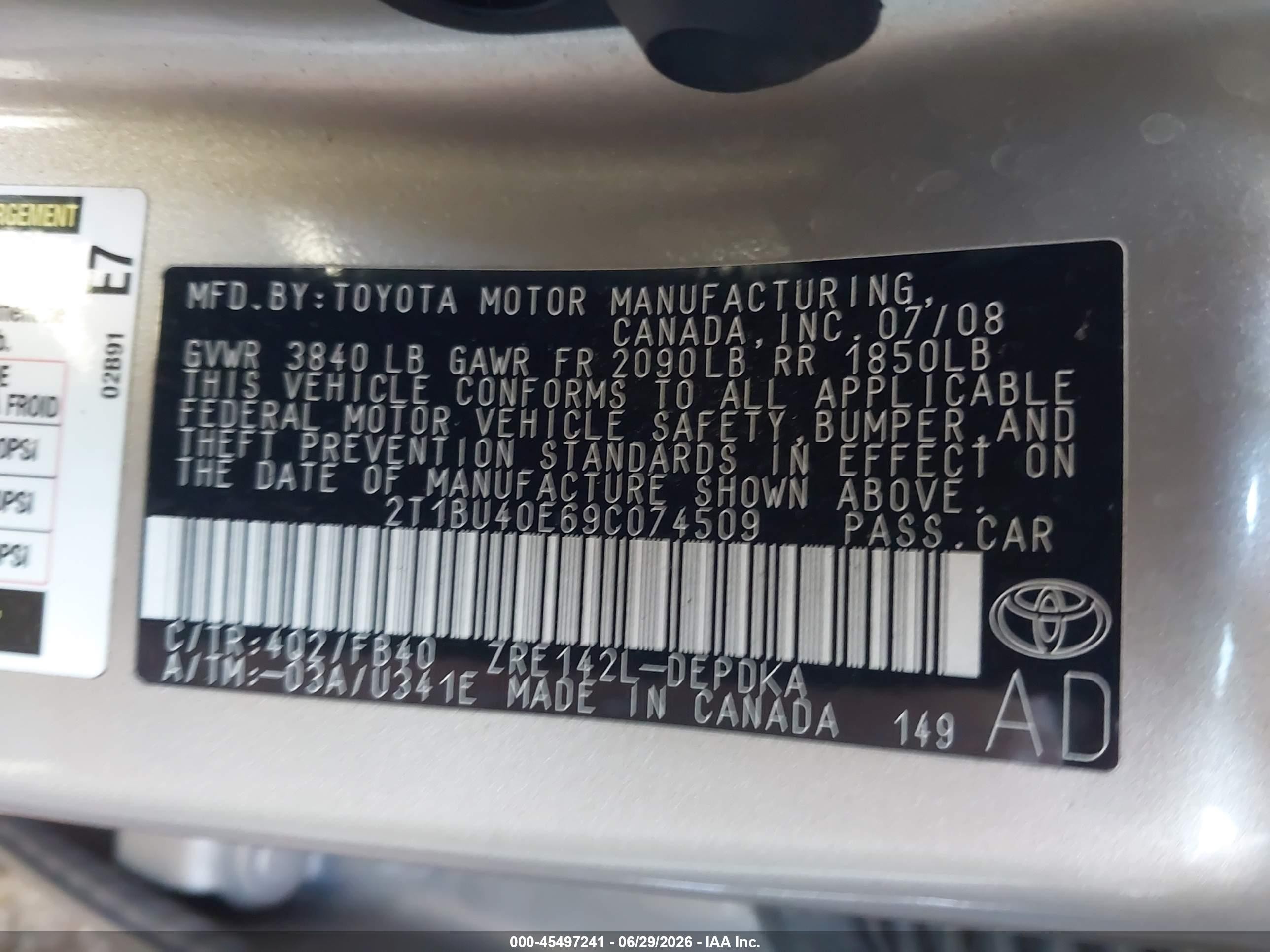 2009 Toyota Corolla Le Beige vin: 2T1BU40E69C074509
