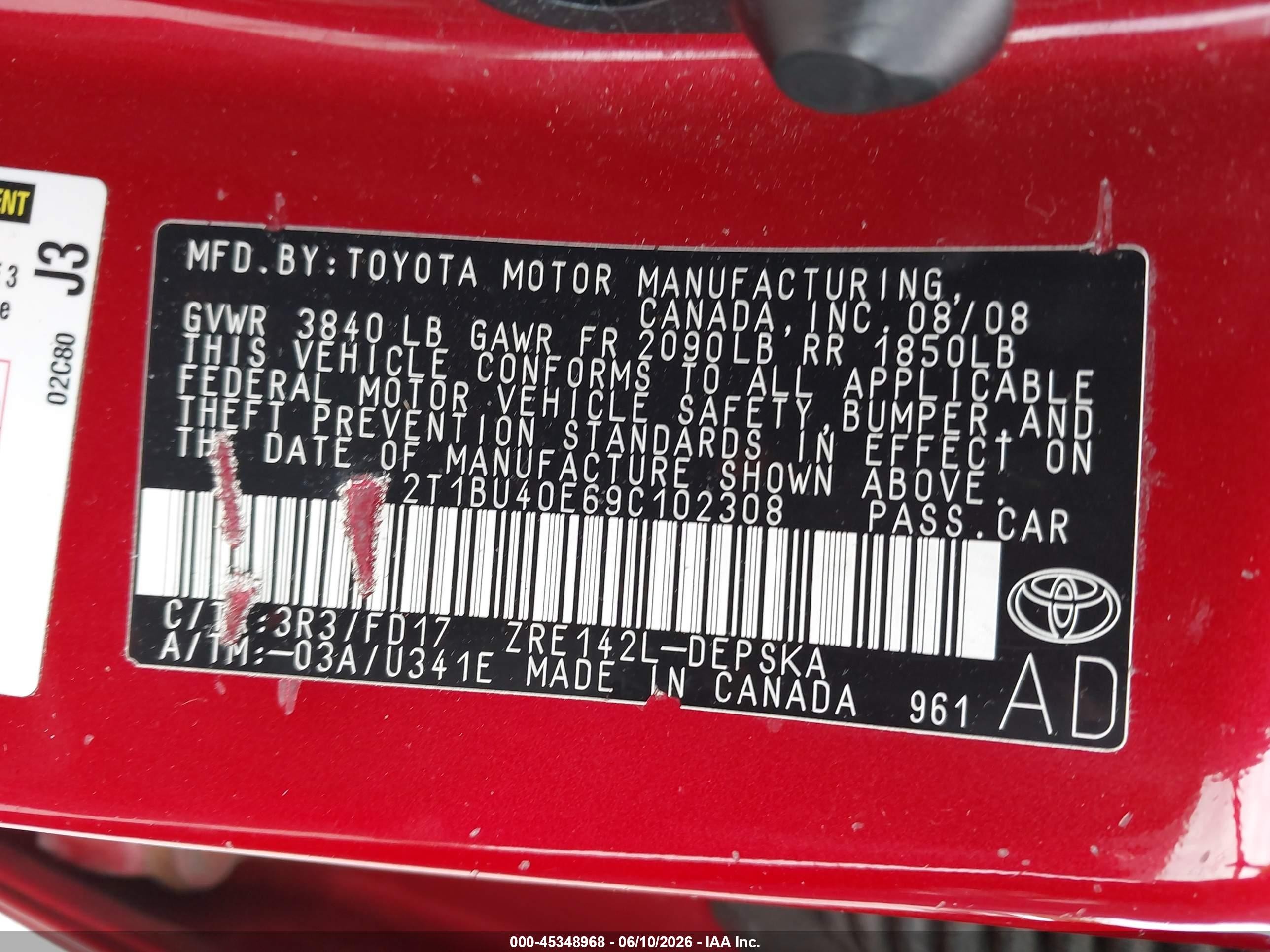 2009 Toyota Corolla S Red vin: 2T1BU40E69C102308