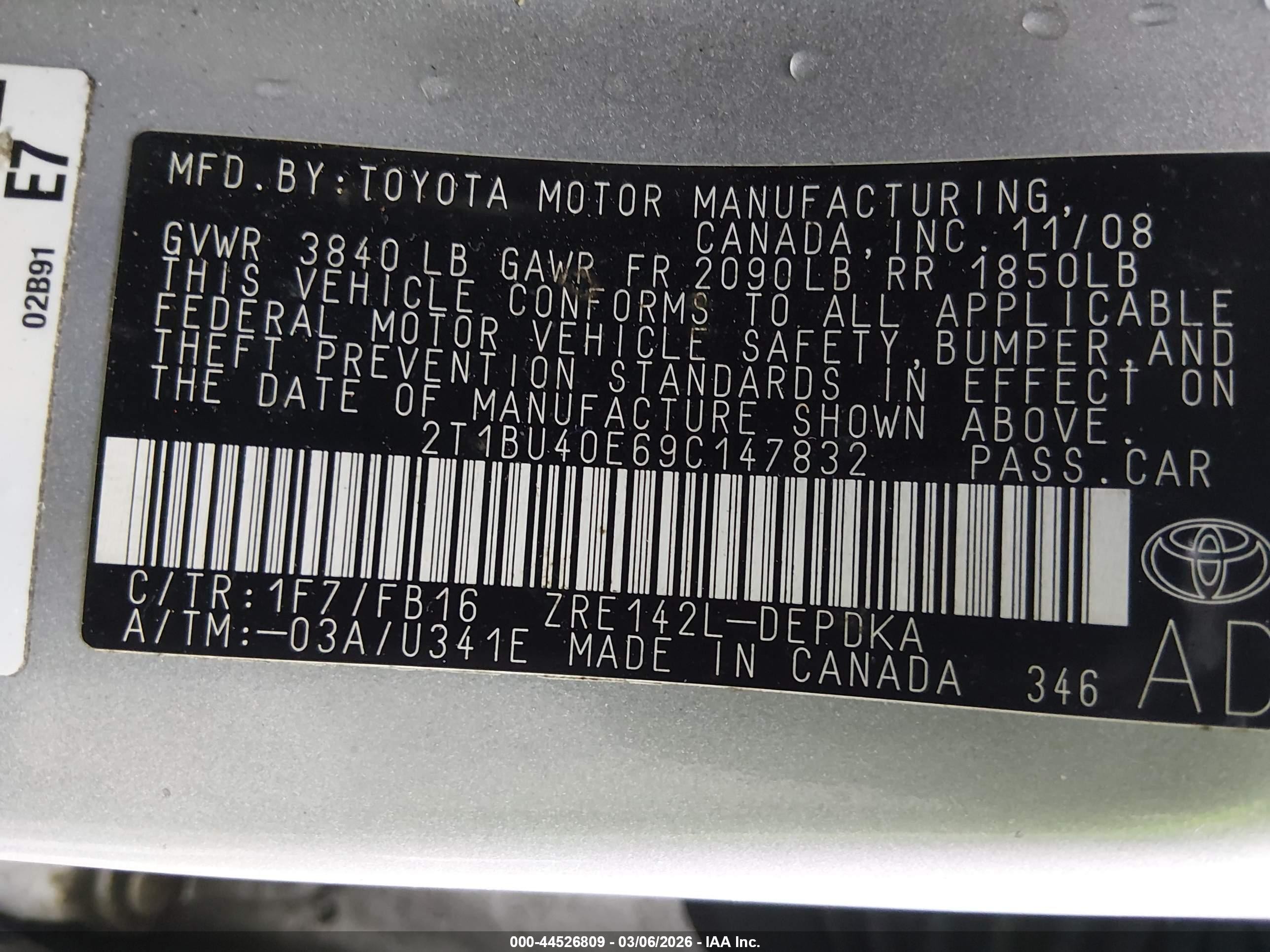 2009 Toyota Corolla Le Silver vin: 2T1BU40E69C147832