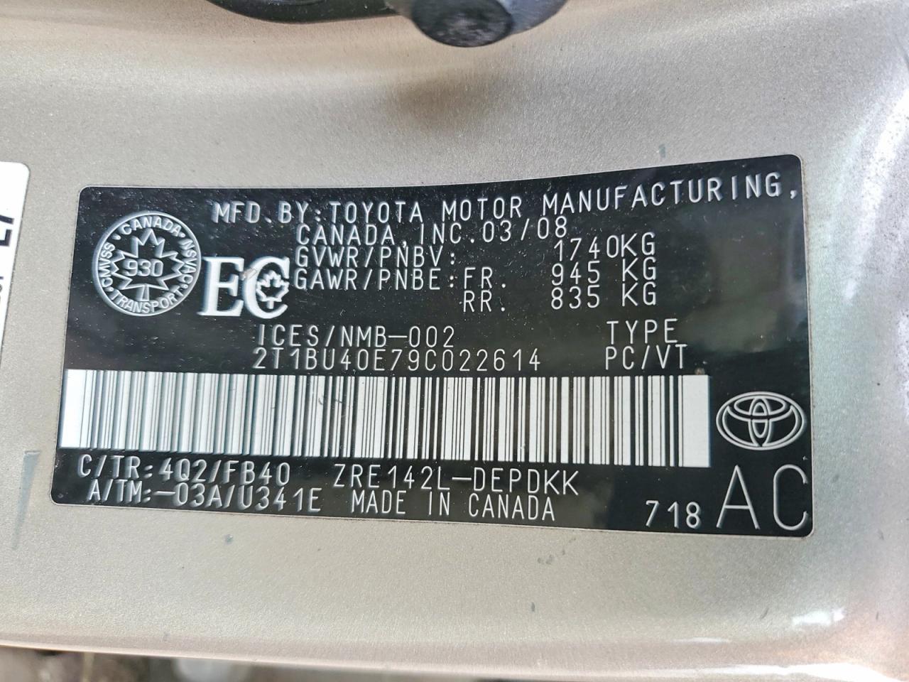2009 Toyota Corolla Base Золотой vin: 2T1BU40E79C022614