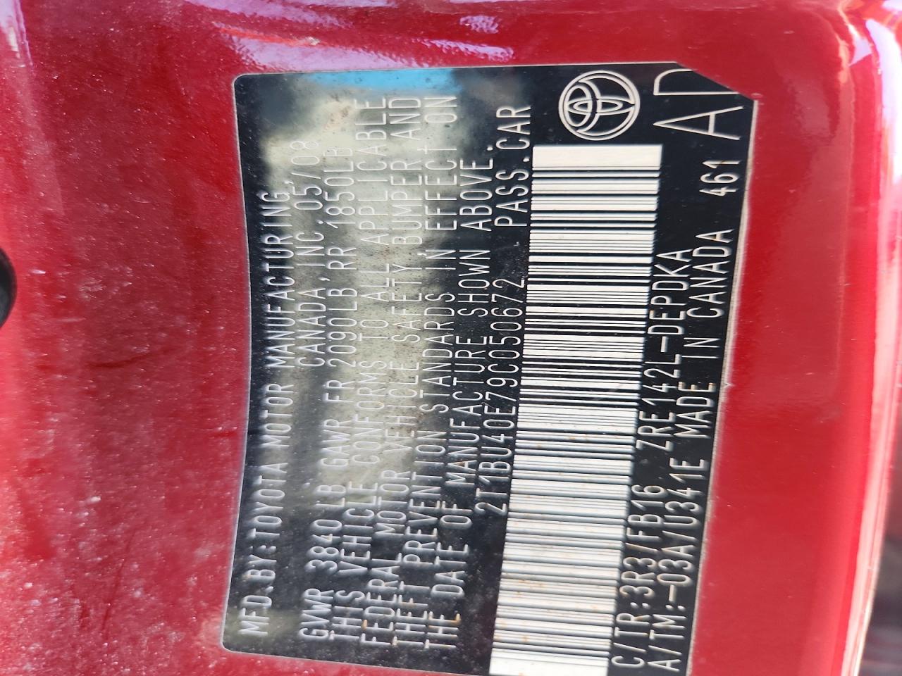2009 Toyota Corolla Le Red vin: 2T1BU40E79C050672