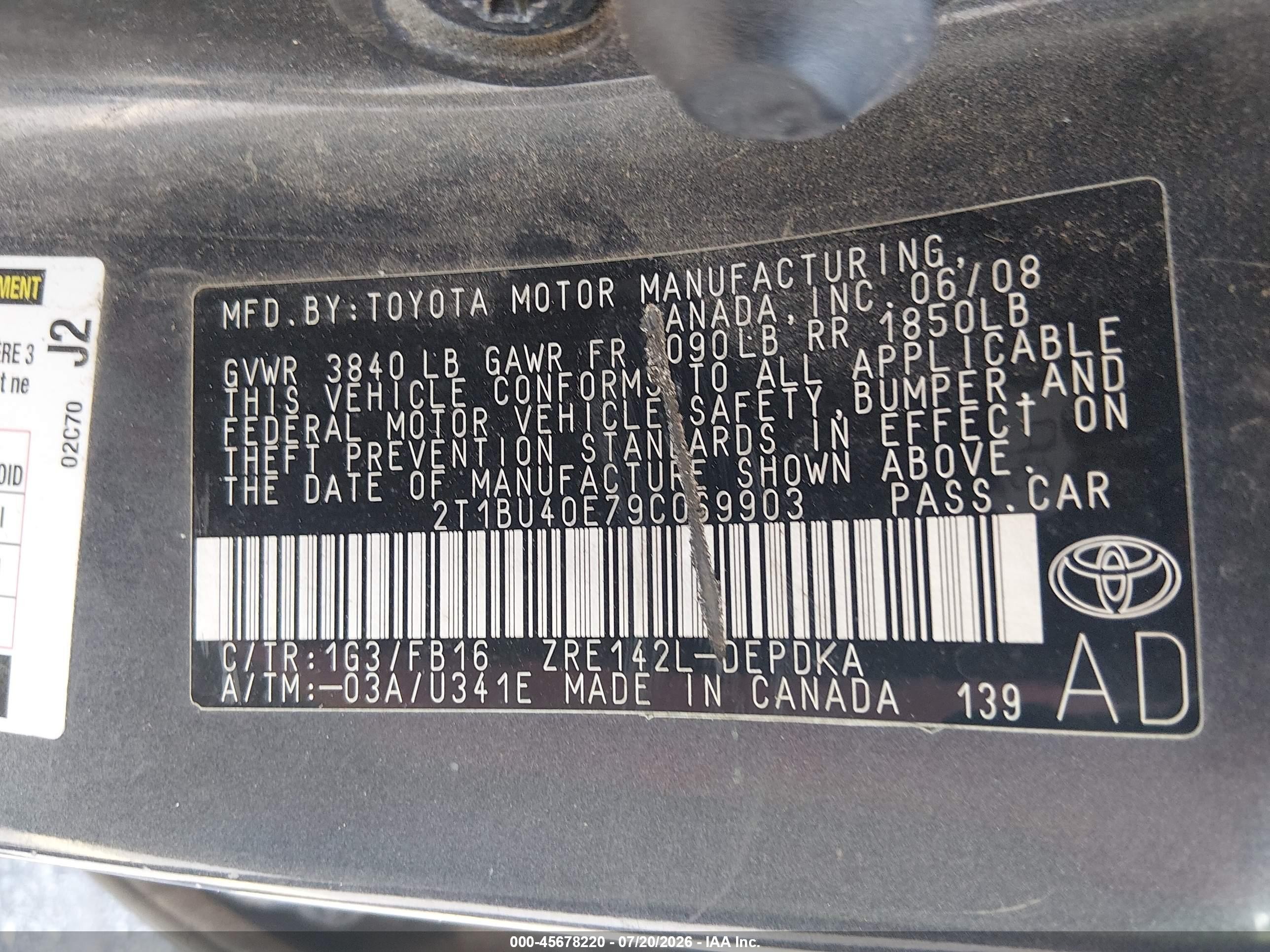 2009 Toyota Corolla Le Gray vin: 2T1BU40E79C069903