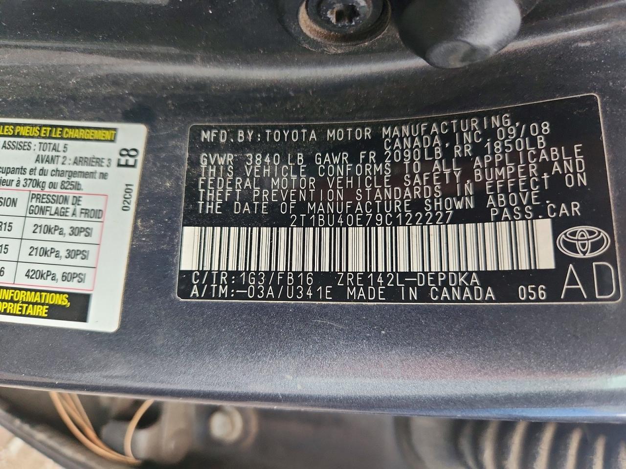 2009 Toyota Corolla Le Gray vin: 2T1BU40E79C122227