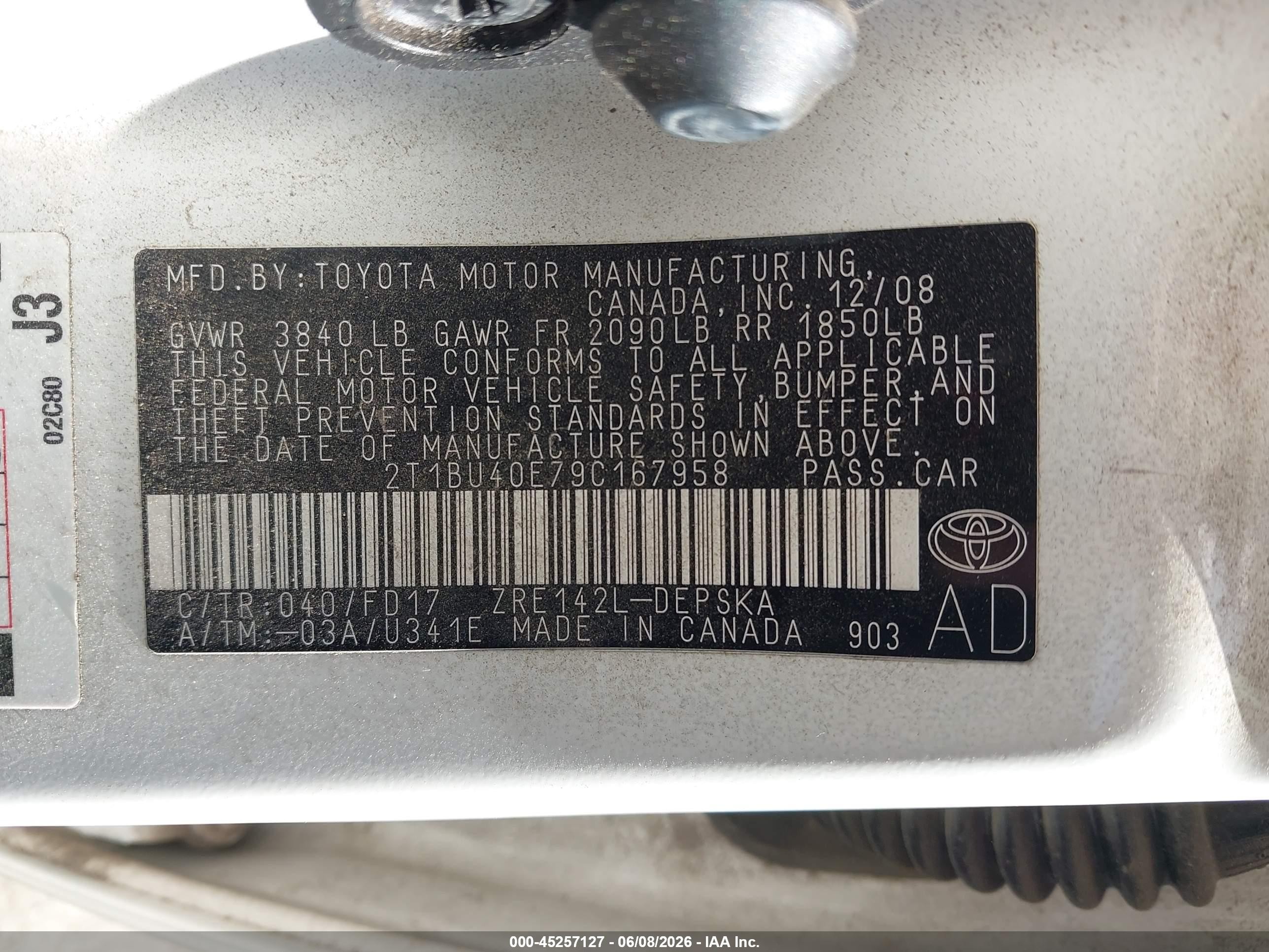 2009 Toyota Corolla S White vin: 2T1BU40E79C167958