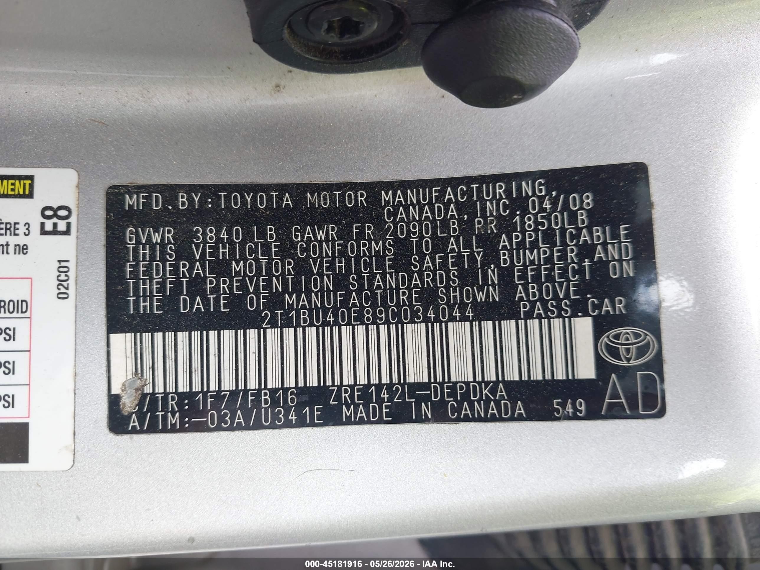 2009 Toyota Corolla Le Silver vin: 2T1BU40E89C034044