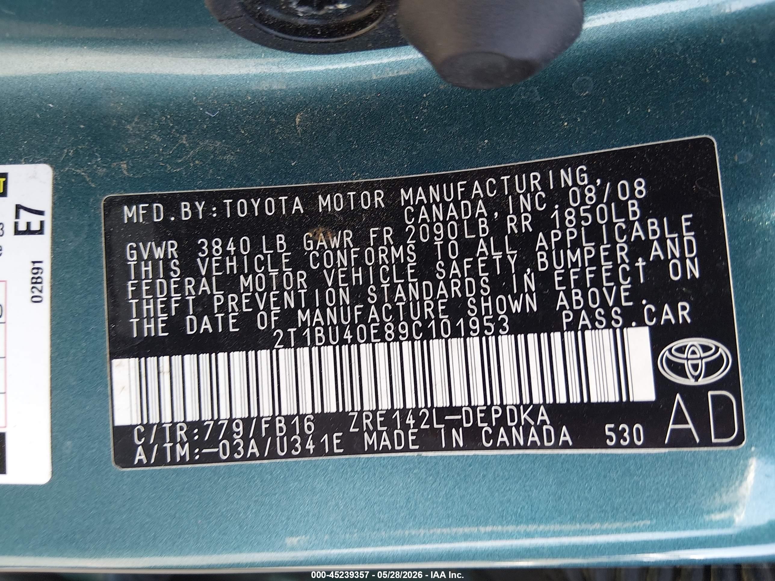 2009 Toyota Corolla Le Blue vin: 2T1BU40E89C101953