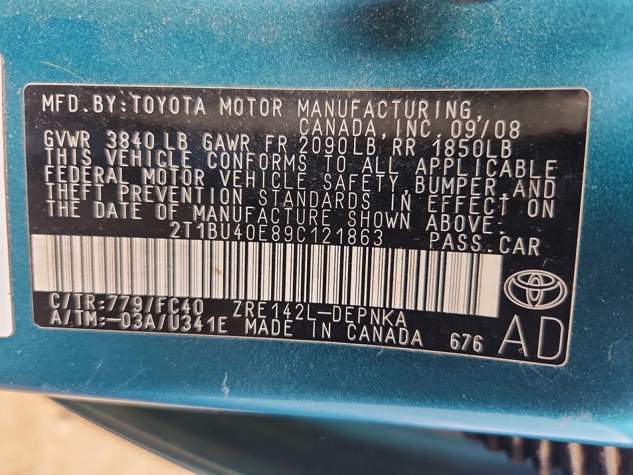 2009 Toyota Corolla Xle Teal vin: 2T1BU40E89C121863