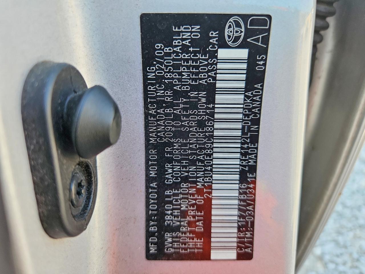 2009 Toyota Corolla Le Silver vin: 2T1BU40E89C186714
