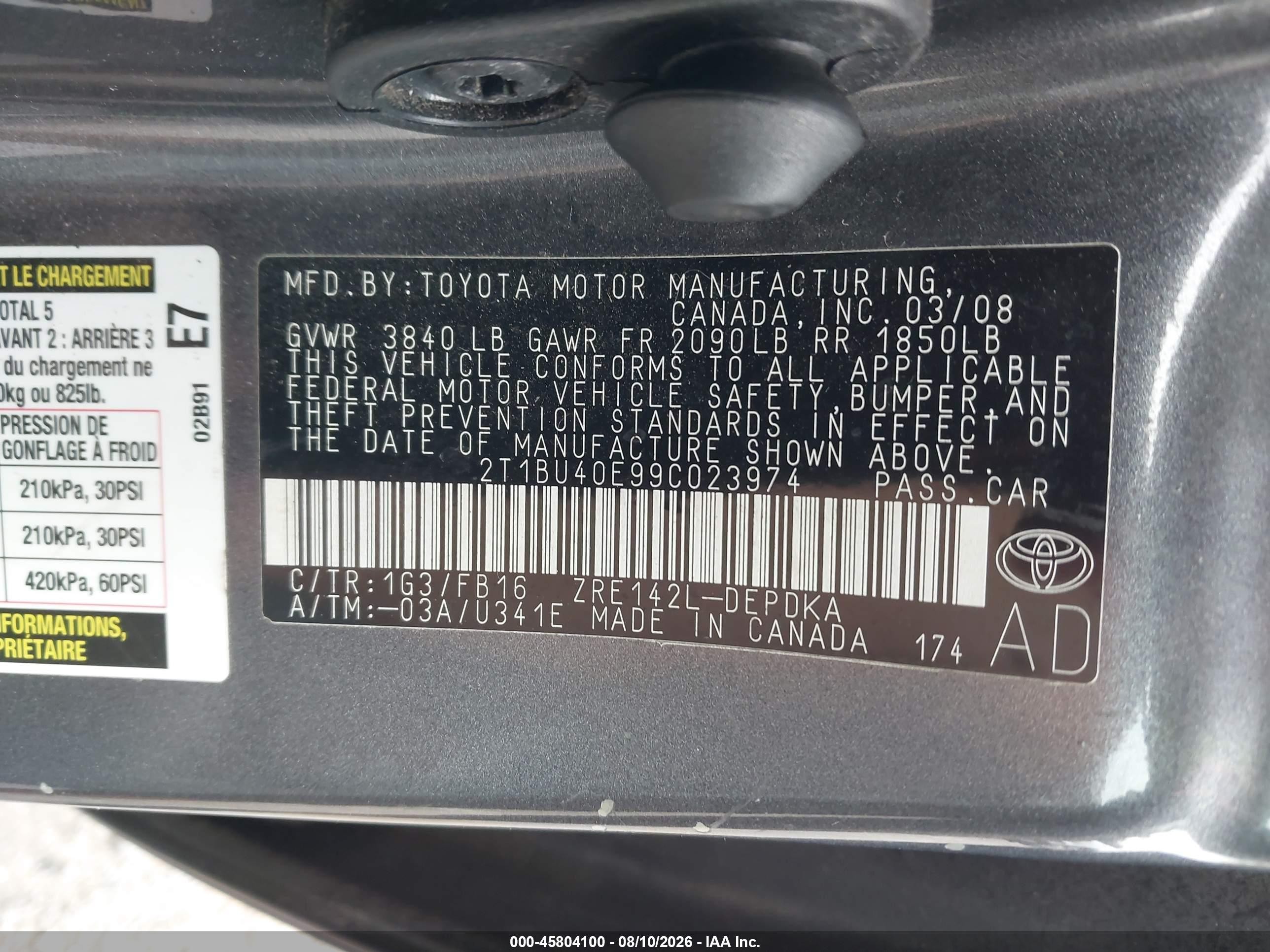 2009 Toyota Corolla S/le/xle Light Blue vin: 2T1BU40E99C023974