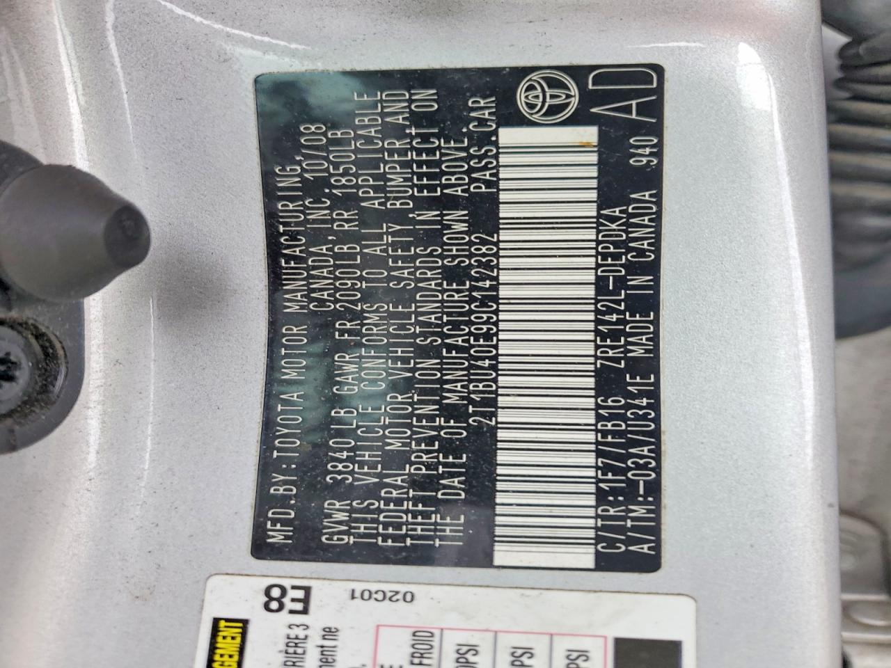 2009 Toyota Corolla Le Silver vin: 2T1BU40E99C142382