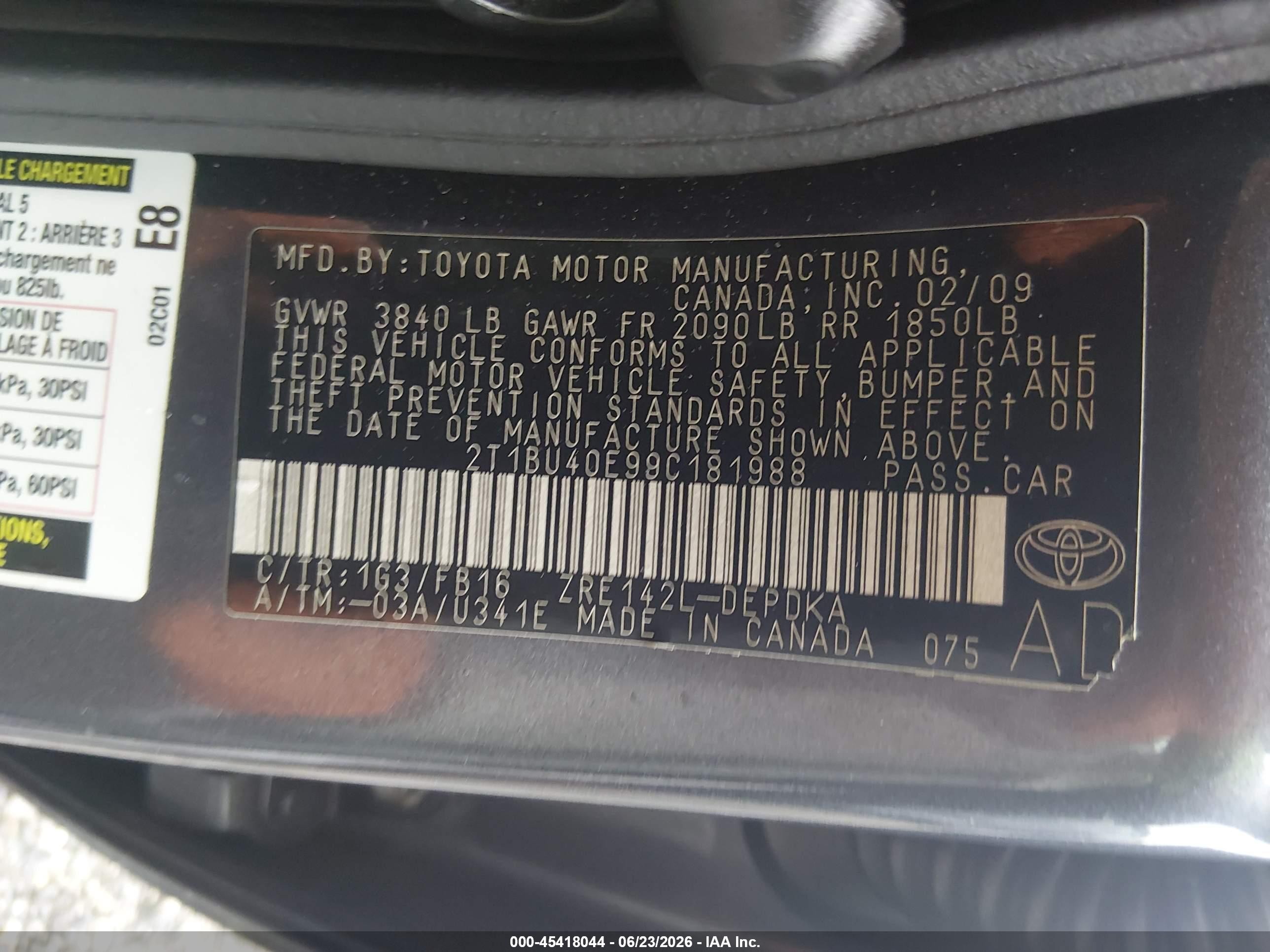 2009 Toyota Corolla Le Gray vin: 2T1BU40E99C181988