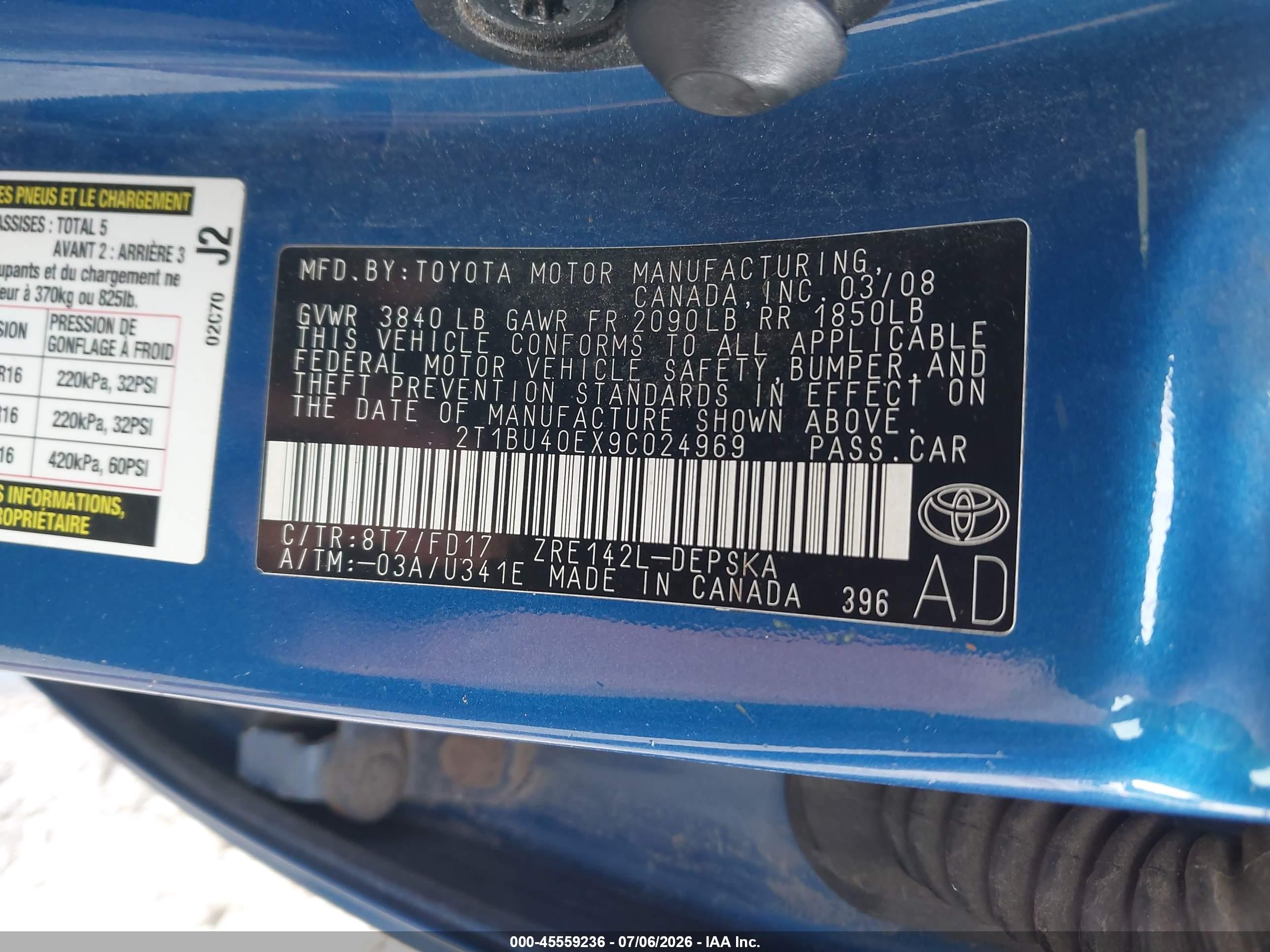 2009 Toyota Corolla S Blue vin: 2T1BU40EX9C024969