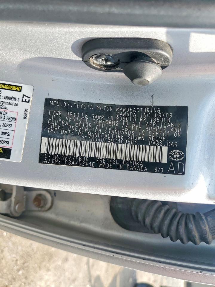 2009 Toyota Corolla Le Silver vin: 2T1BU40EX9C109584