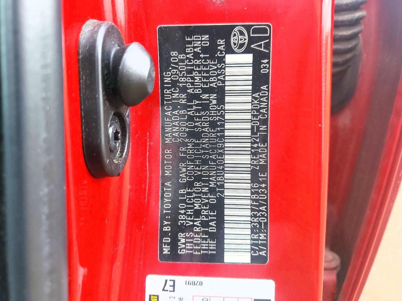 2009 Toyota Corolla Le Red vin: 2T1BU40EX9C111755