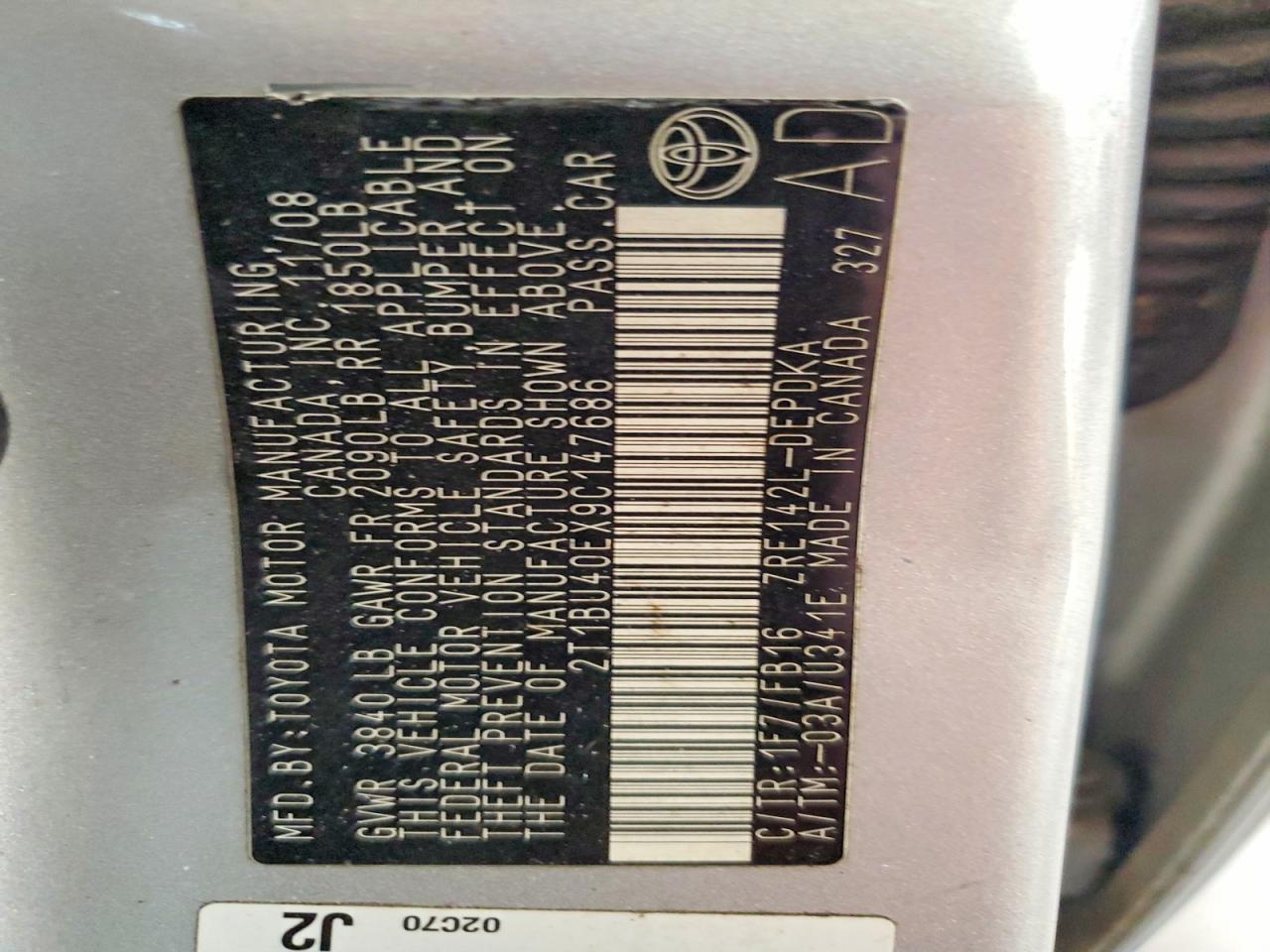 2009 Toyota Corolla Le Silver vin: 2T1BU40EX9C147686