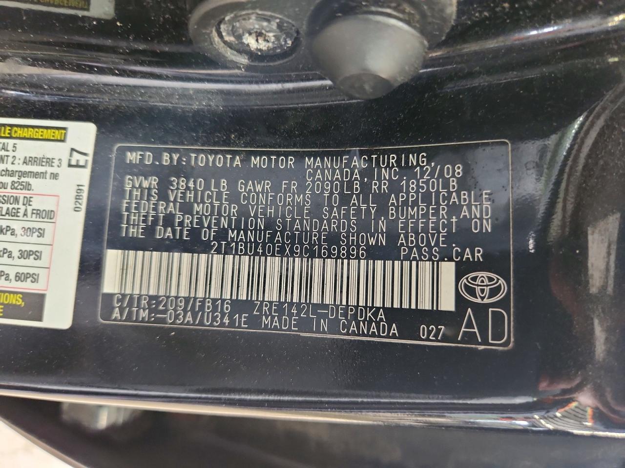 2009 Toyota Corolla Base Black vin: 2T1BU40EX9C169896