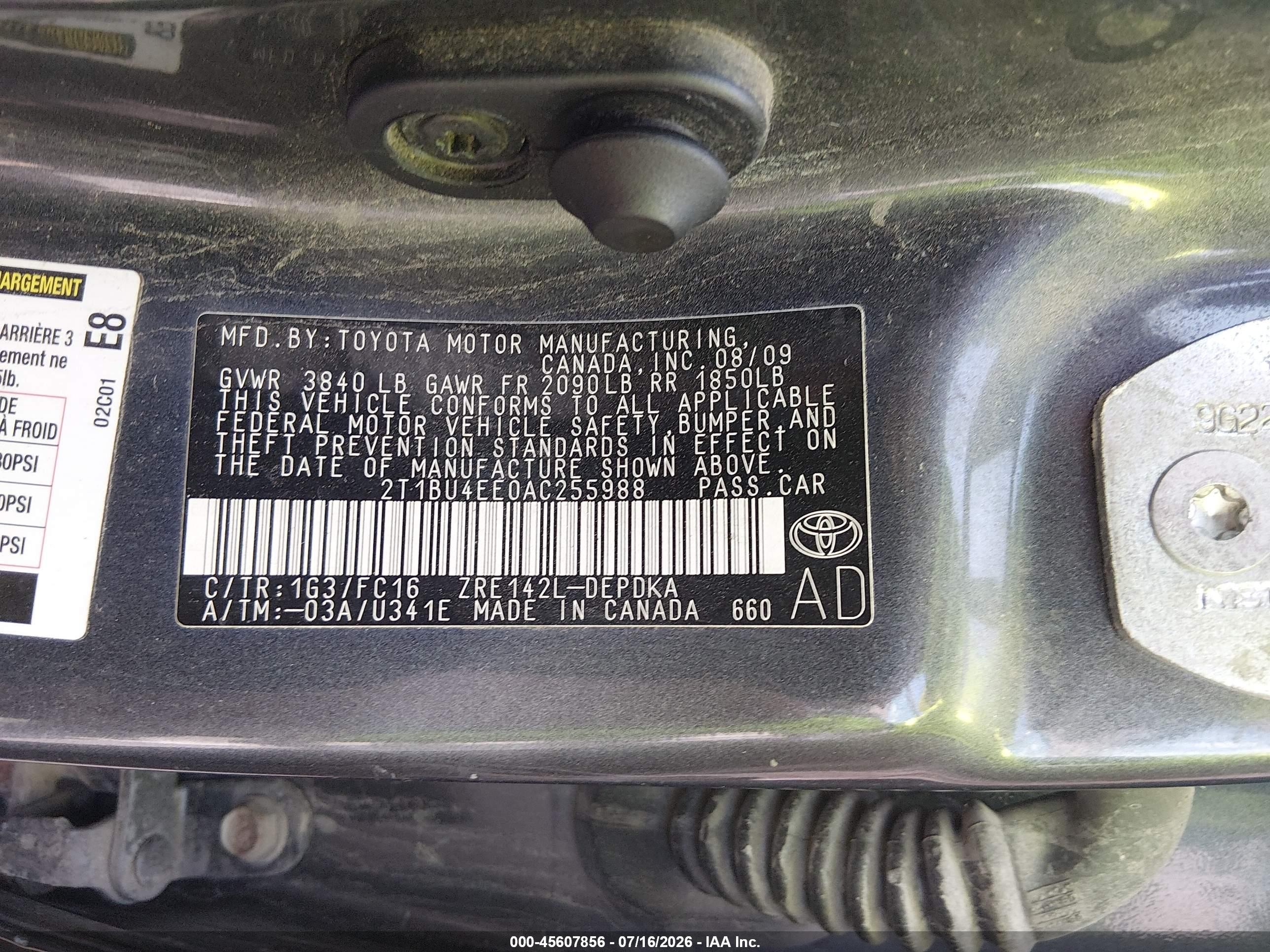2010 Toyota Corolla Le Blue vin: 2T1BU4EE0AC255988