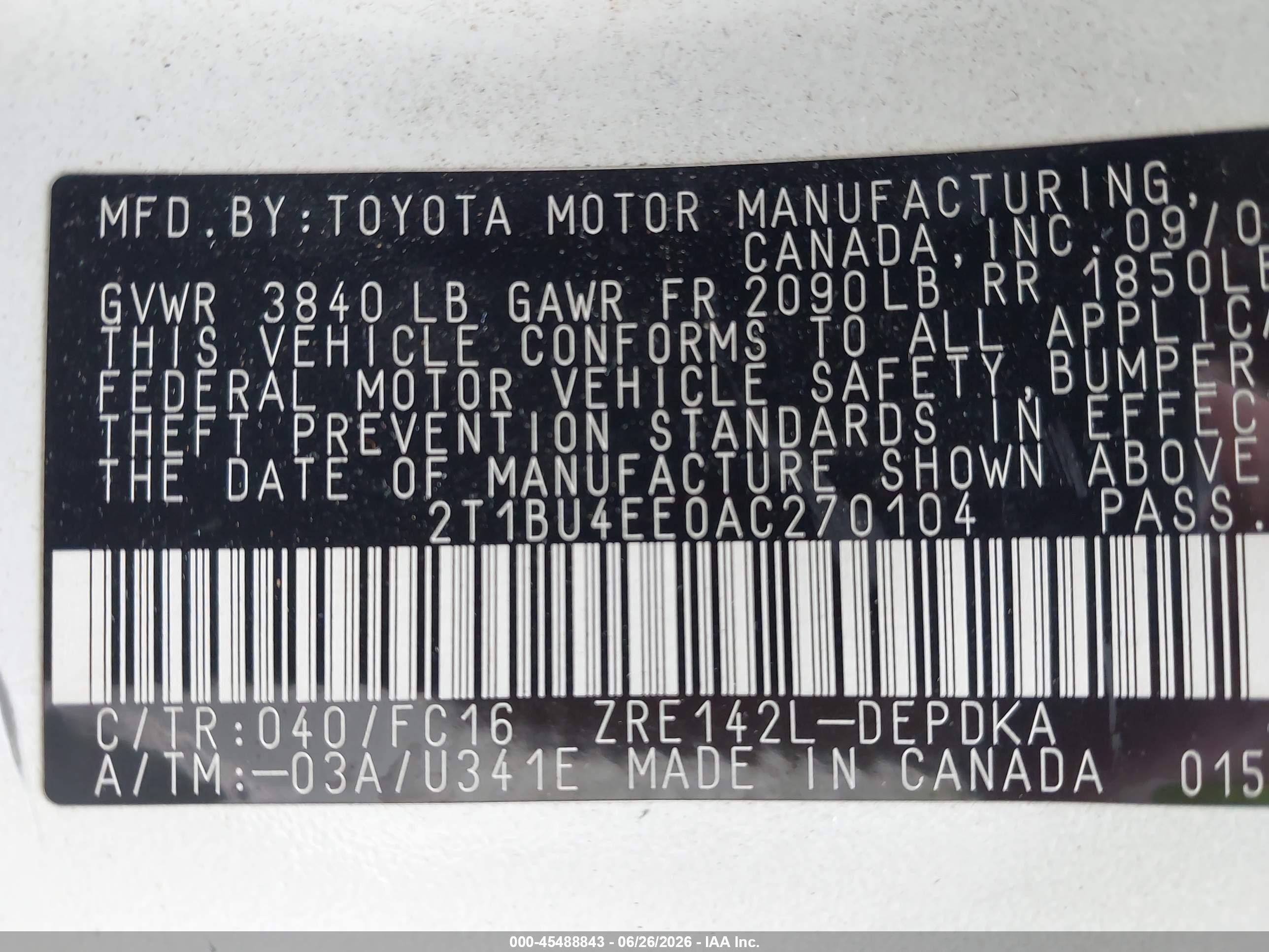 2010 Toyota Corolla Le White vin: 2T1BU4EE0AC270104