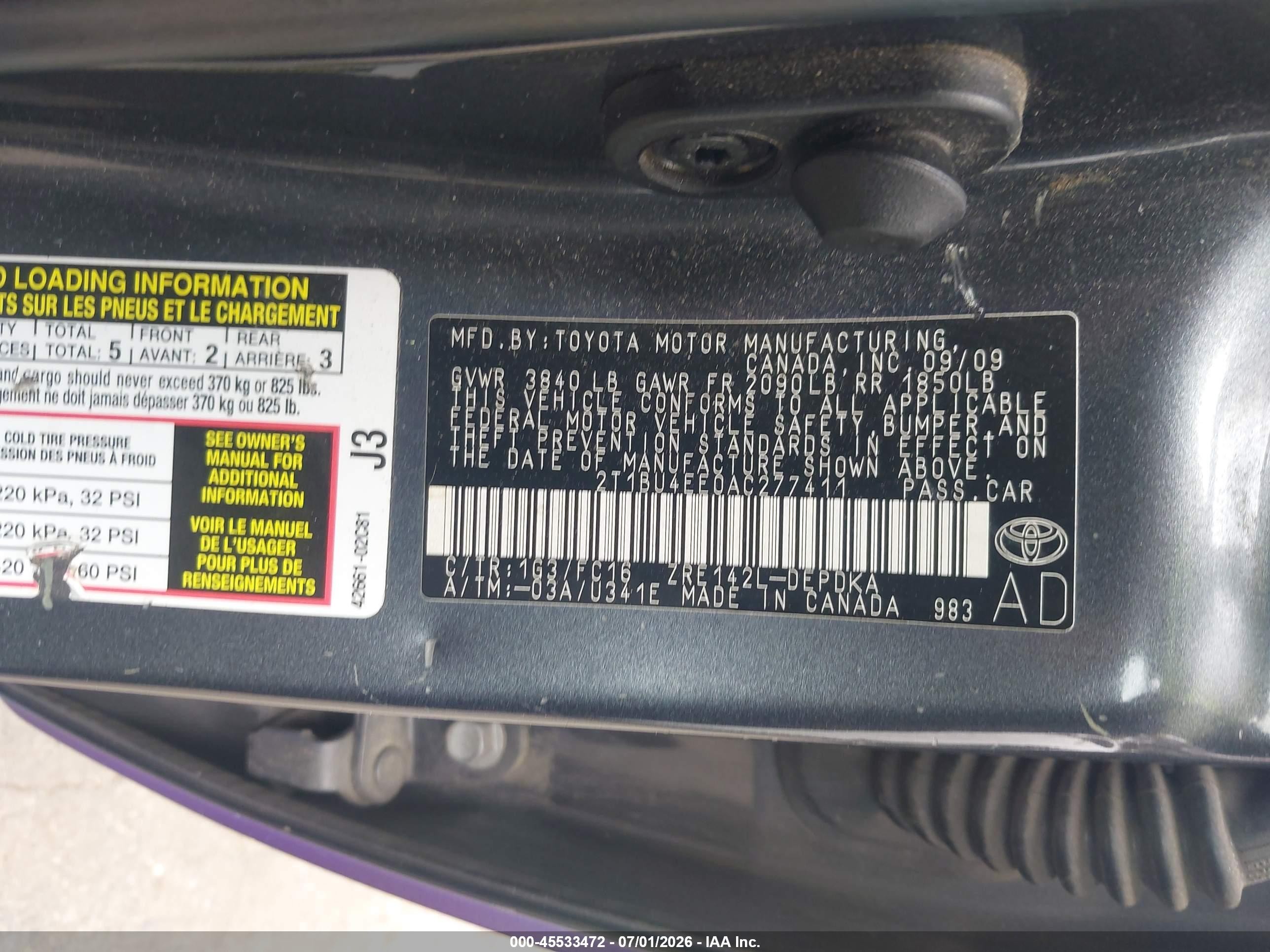 2010 Toyota Corolla Le Purple vin: 2T1BU4EE0AC277411