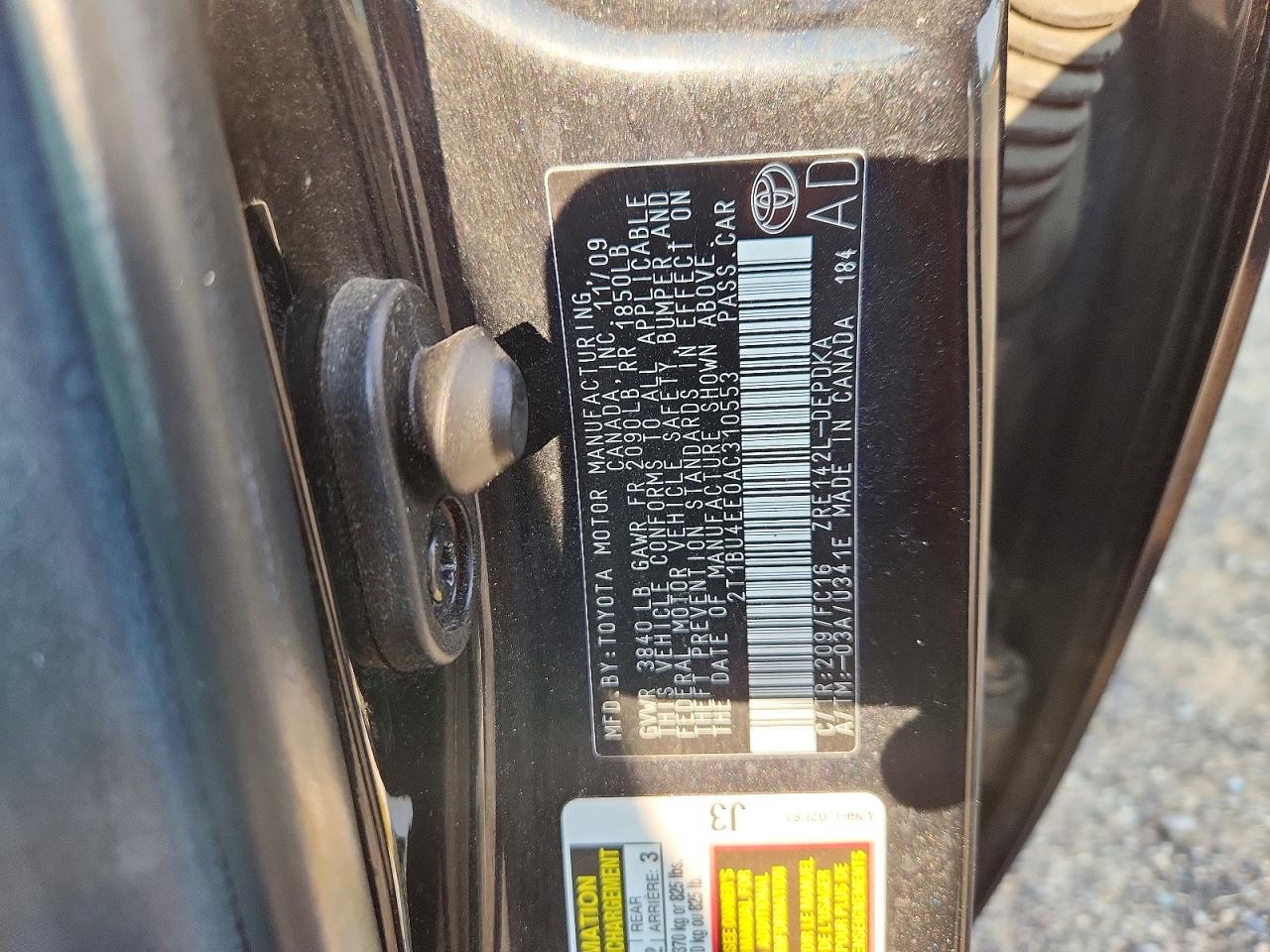 2010 Toyota Corolla Le Black vin: 2T1BU4EE0AC310553
