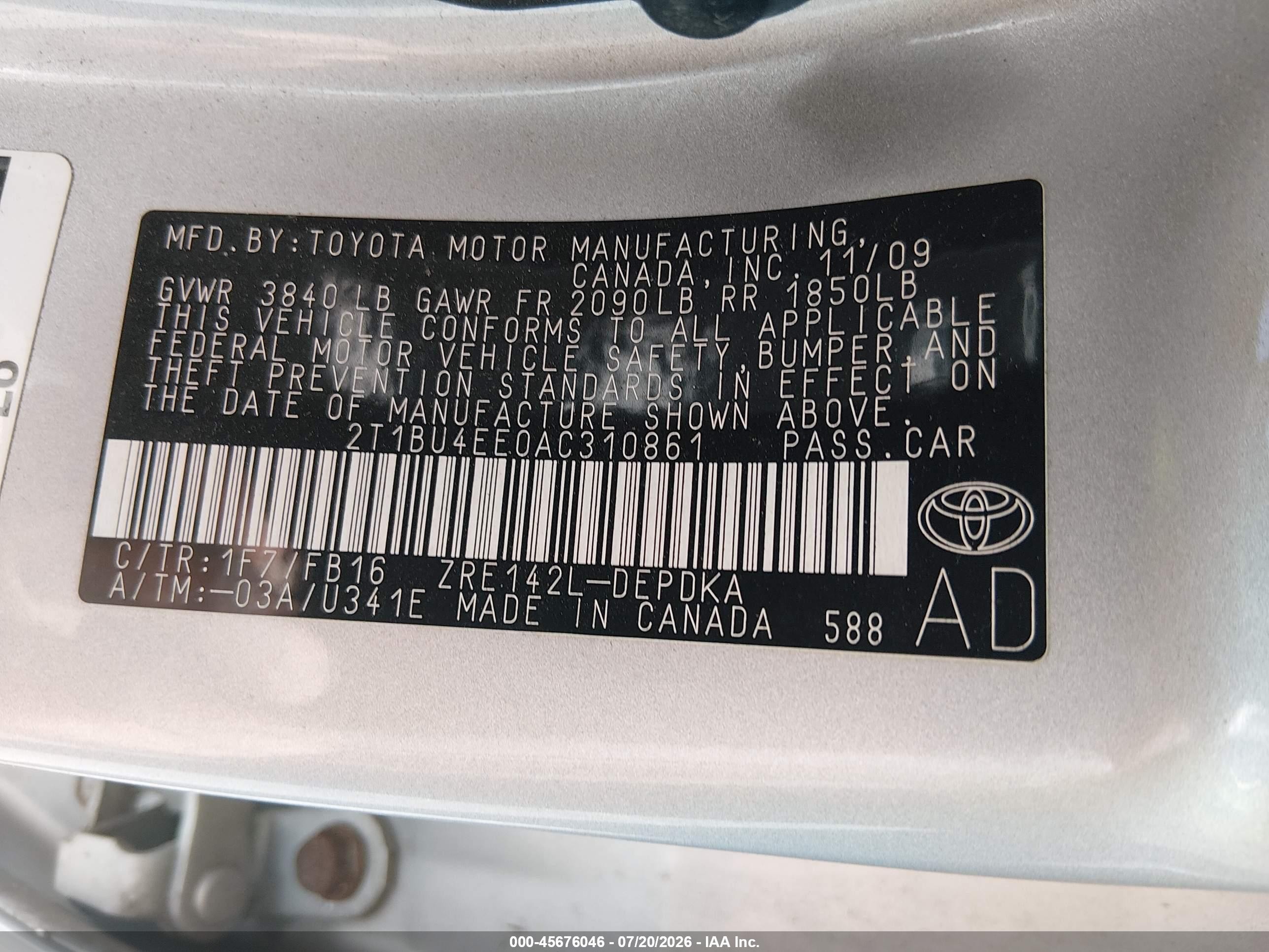 2010 Toyota Corolla   Silver vin: 2T1BU4EE0AC310861