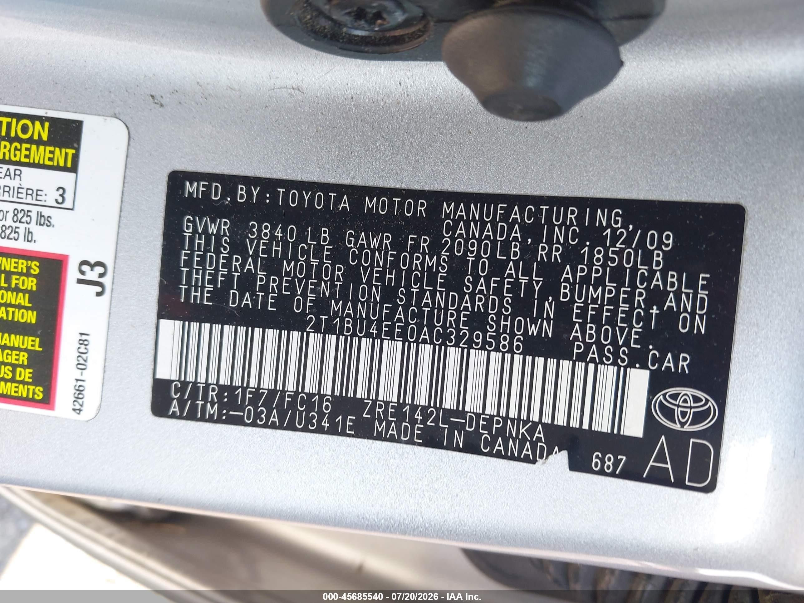 2010 Toyota Corolla Xle Silver vin: 2T1BU4EE0AC329586