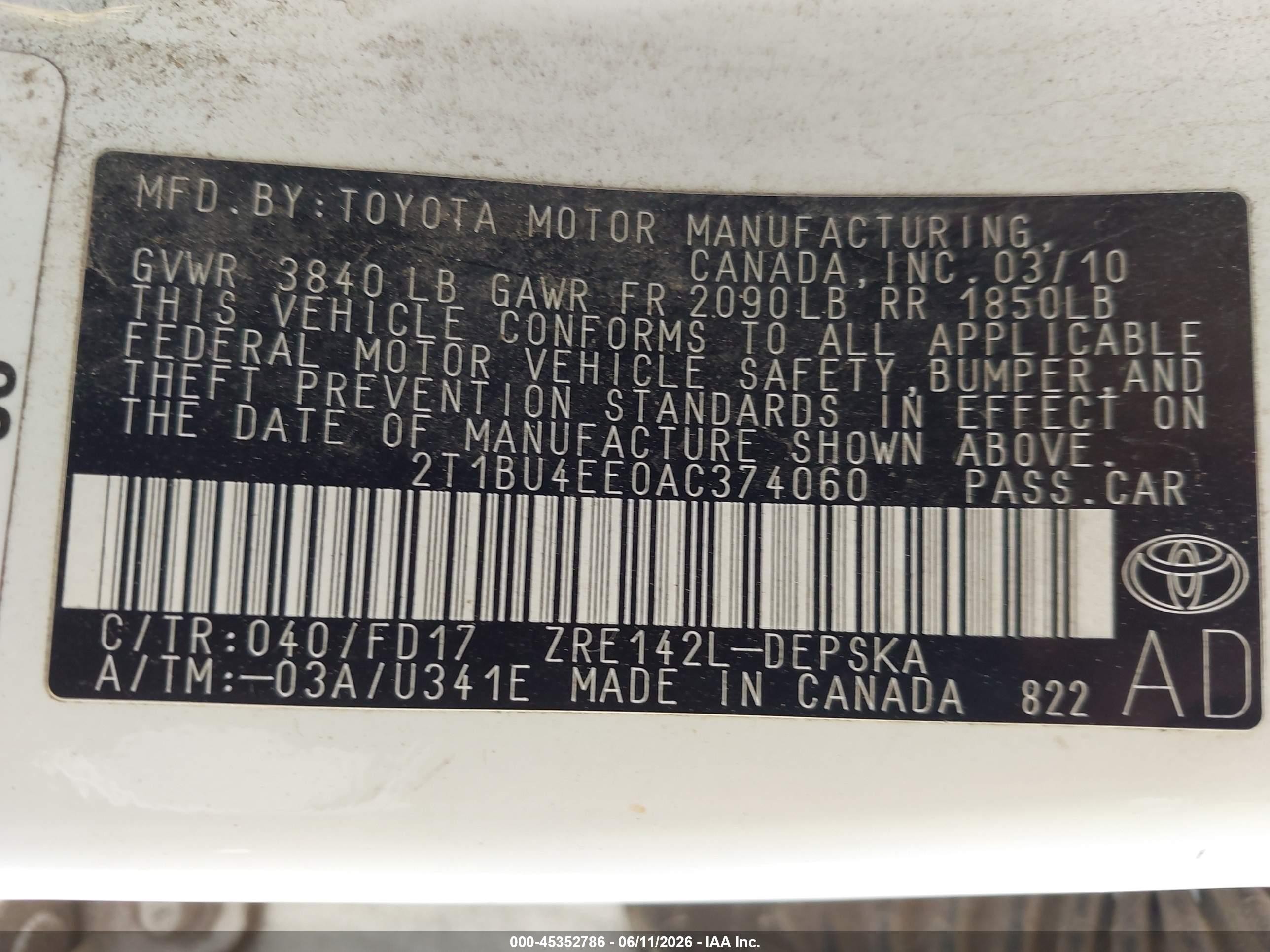 2010 Toyota Corolla S White vin: 2T1BU4EE0AC374060