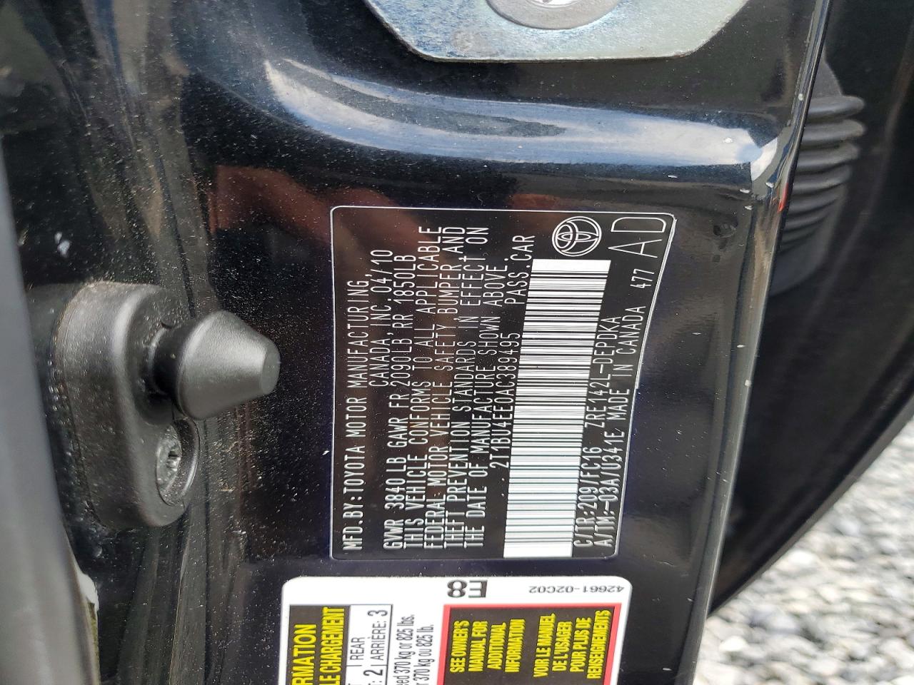 2010 Toyota Corolla Le Black vin: 2T1BU4EE0AC389495