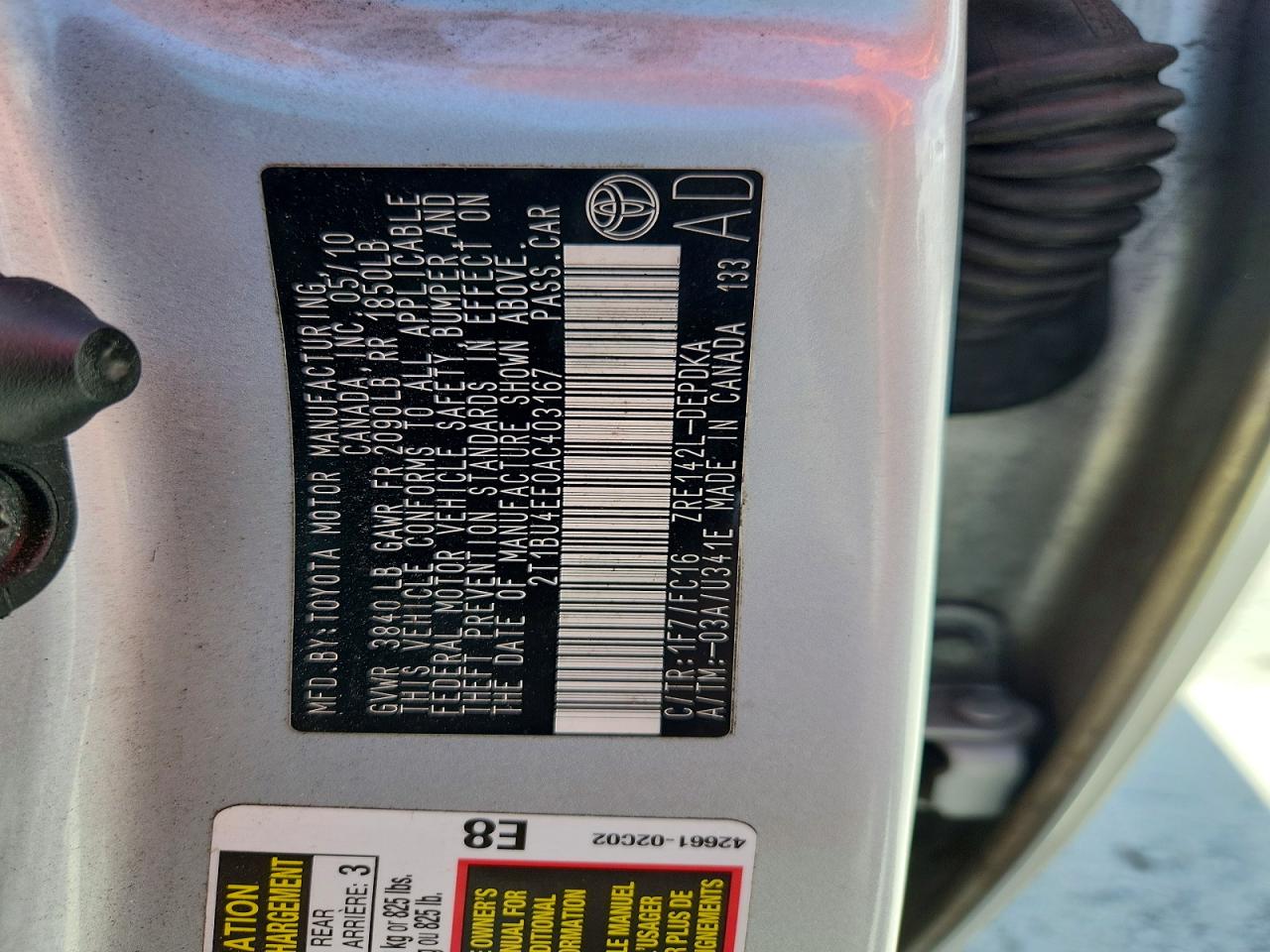 2010 Toyota Corolla Le Silver vin: 2T1BU4EE0AC403167