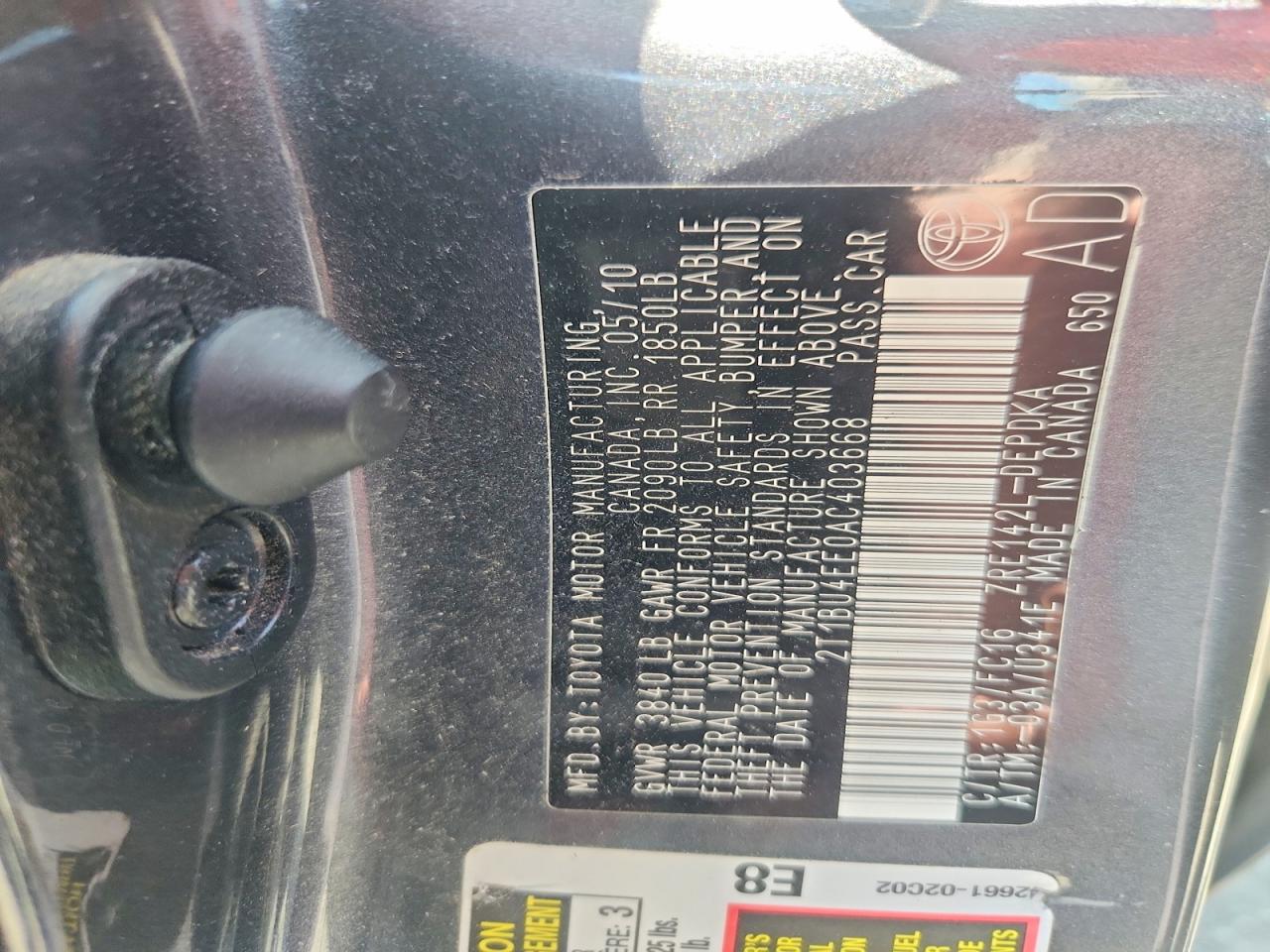 2010 Toyota Corolla Le Gray vin: 2T1BU4EE0AC403668