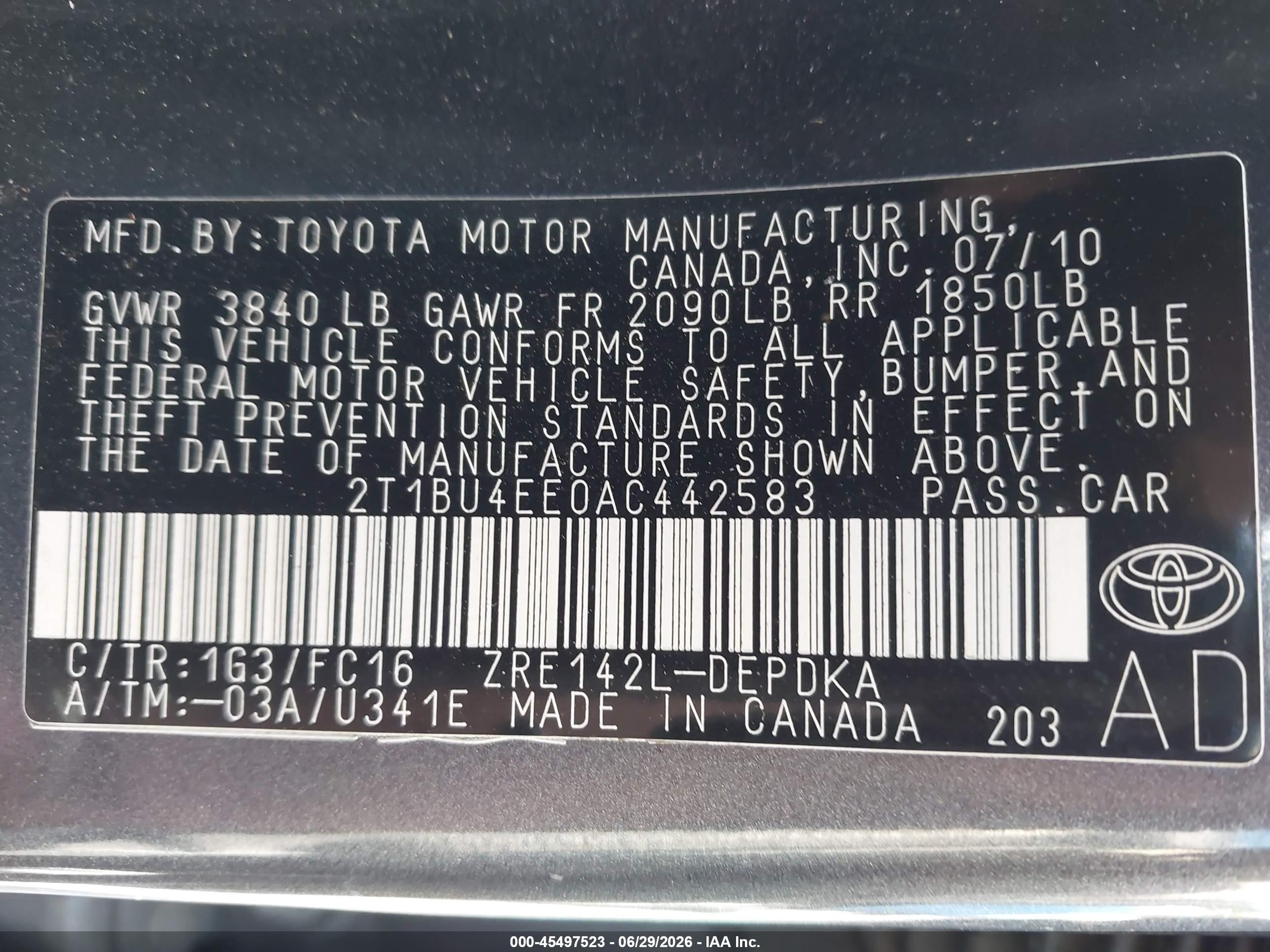 2010 Toyota Corolla Le Gray vin: 2T1BU4EE0AC442583