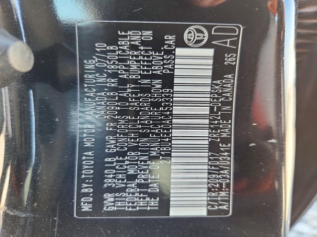 2010 Toyota Corolla S Black vin: 2T1BU4EE0AC453339
