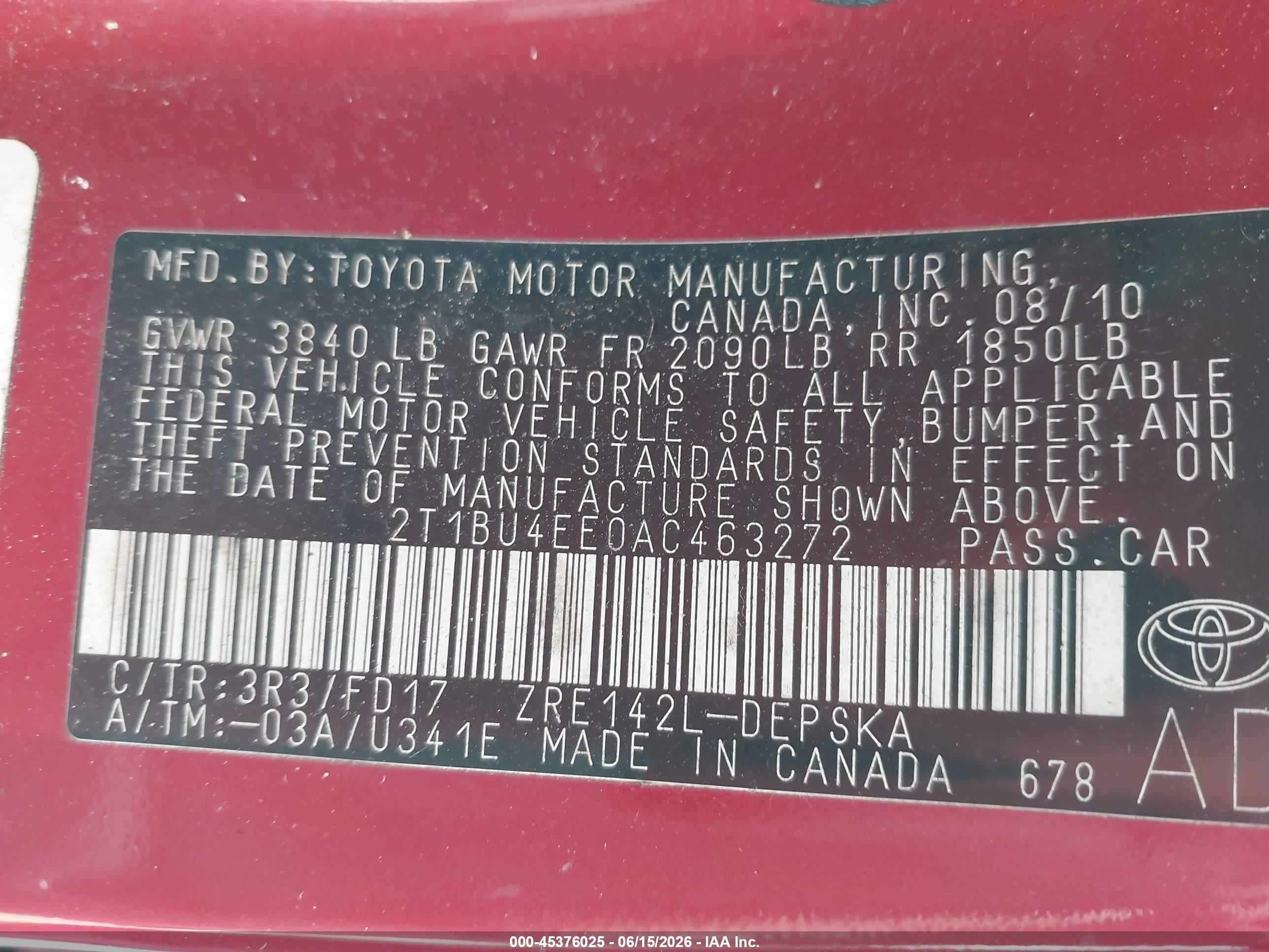 2010 Toyota Corolla S Red vin: 2T1BU4EE0AC463272