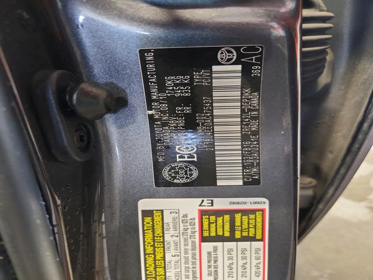 2010 Toyota Corolla Base Gray vin: 2T1BU4EE0AC475437