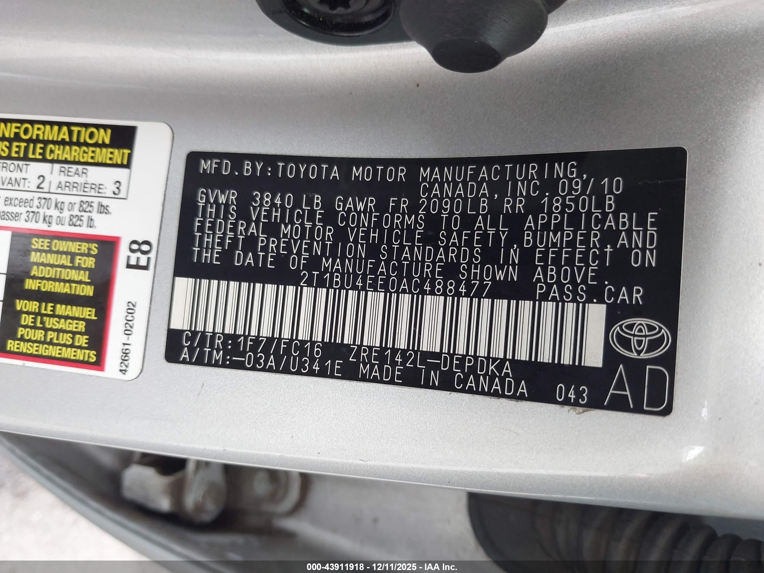 2010 Toyota Corolla Le Серебряный vin: 2T1BU4EE0AC488477