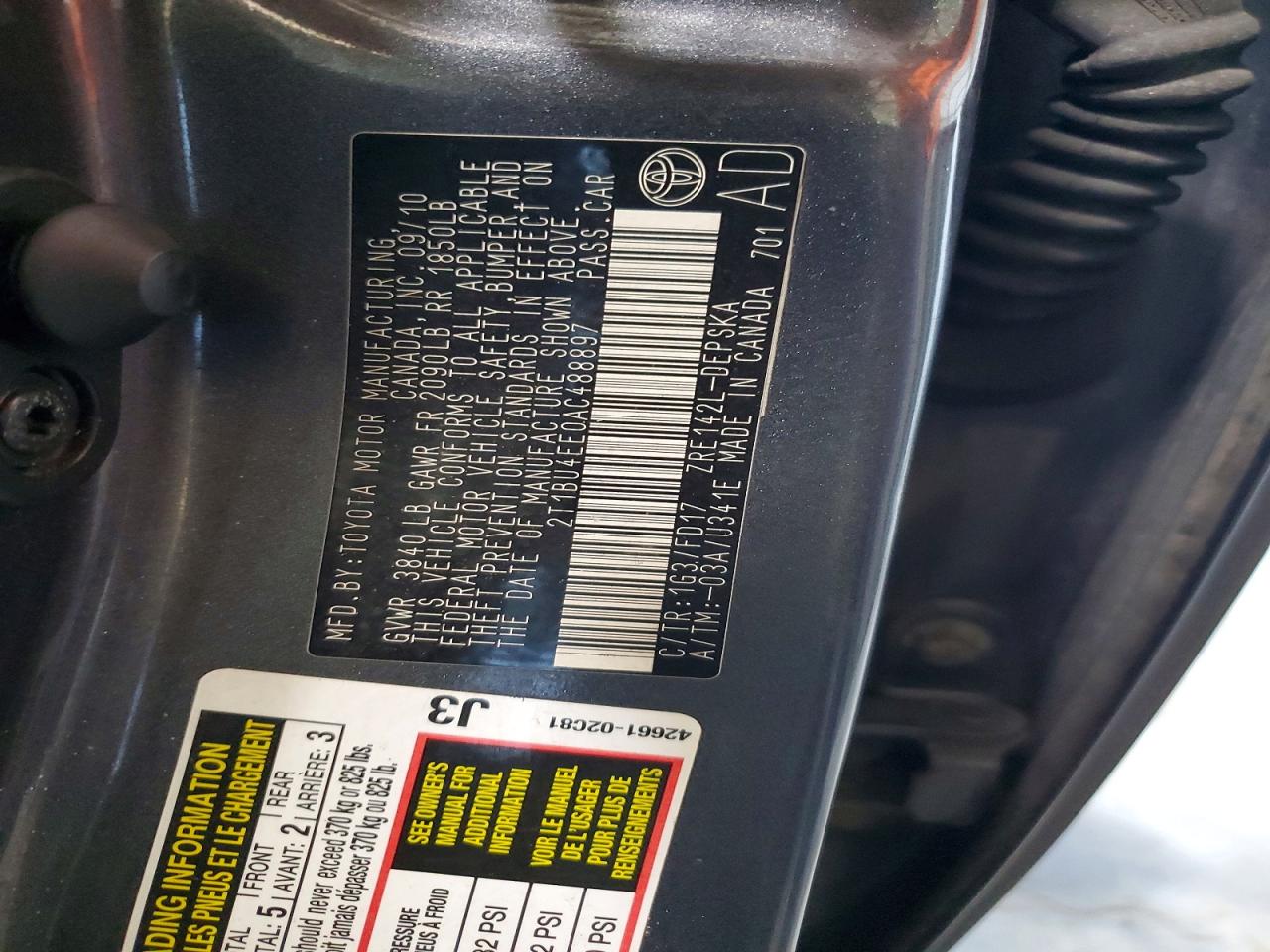 2010 Toyota Corolla S Charcoal vin: 2T1BU4EE0AC488897