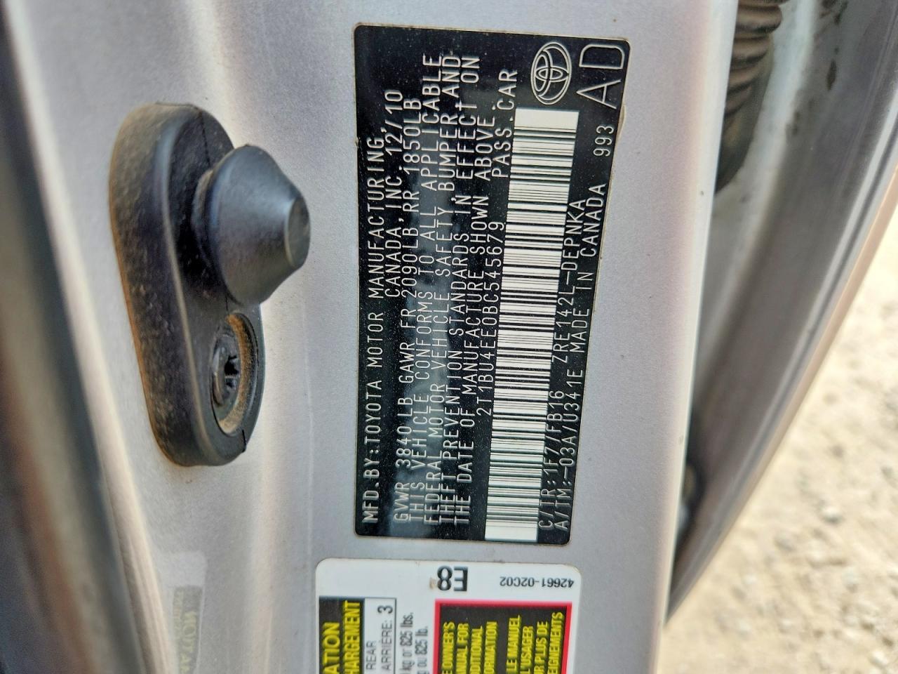 2011 Toyota Corolla Le Silver vin: 2T1BU4EE0BC545679