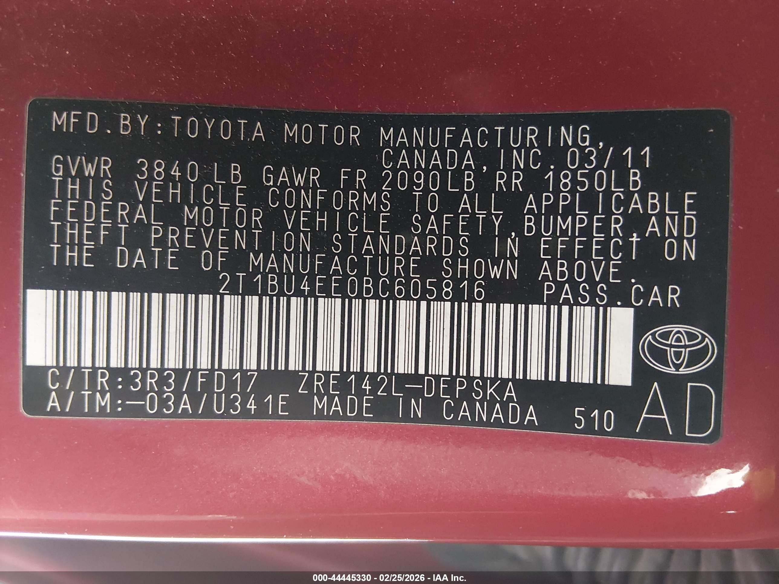 2011 Toyota Corolla S Red vin: 2T1BU4EE0BC605816